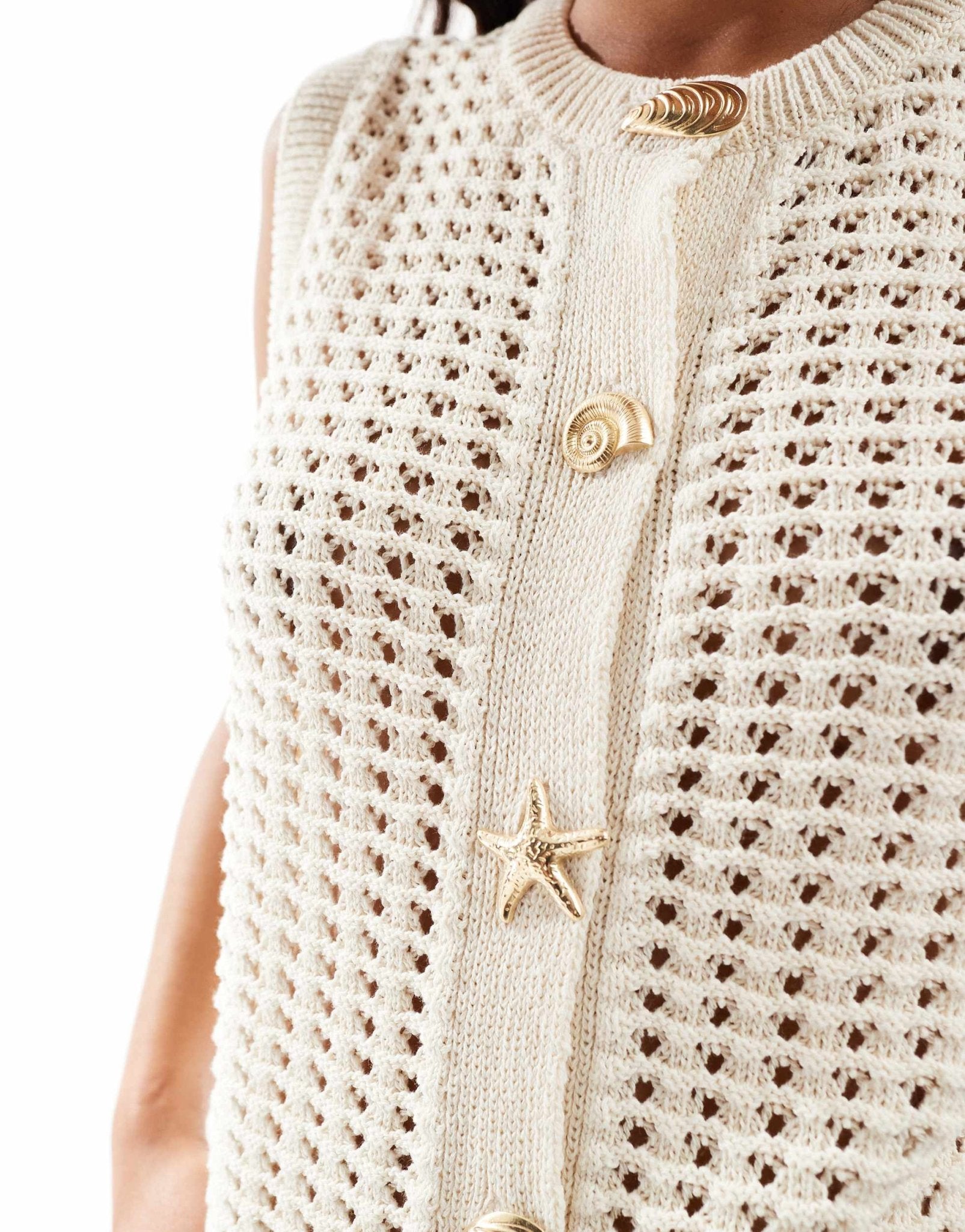 ASOS DESIGN crochet knit tank top with gold buttons in ecru - ASOS Sample Sale
