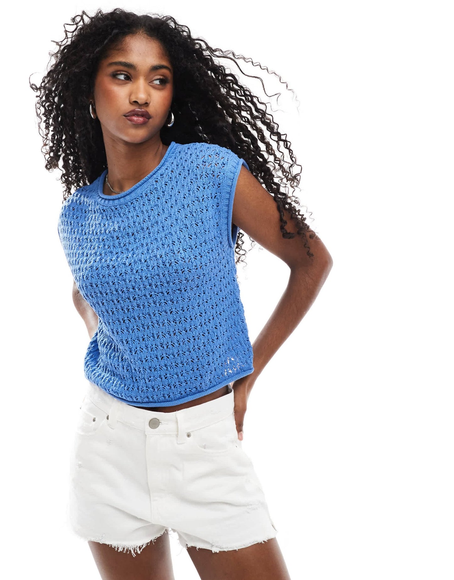 ASOS DESIGN crochet knit tank top with open back in light blue - ASOS Sample Sale