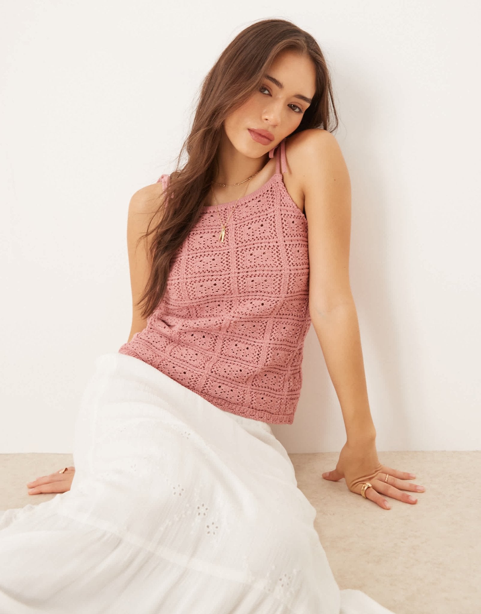 ASOS DESIGN crochet knit top in dusty pink - ASOS Sample Sale