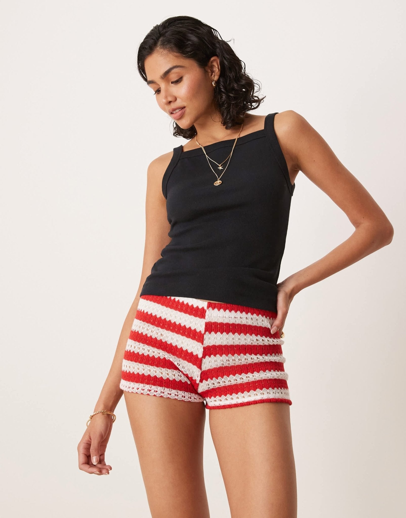 ASOS DESIGN crochet micro short in red and white stripe - ASOS Sample Sale