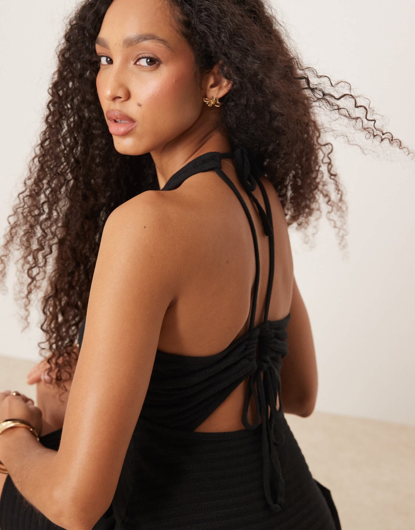 ASOS DESIGN crochet sleeveless elasticated back mini dress in black