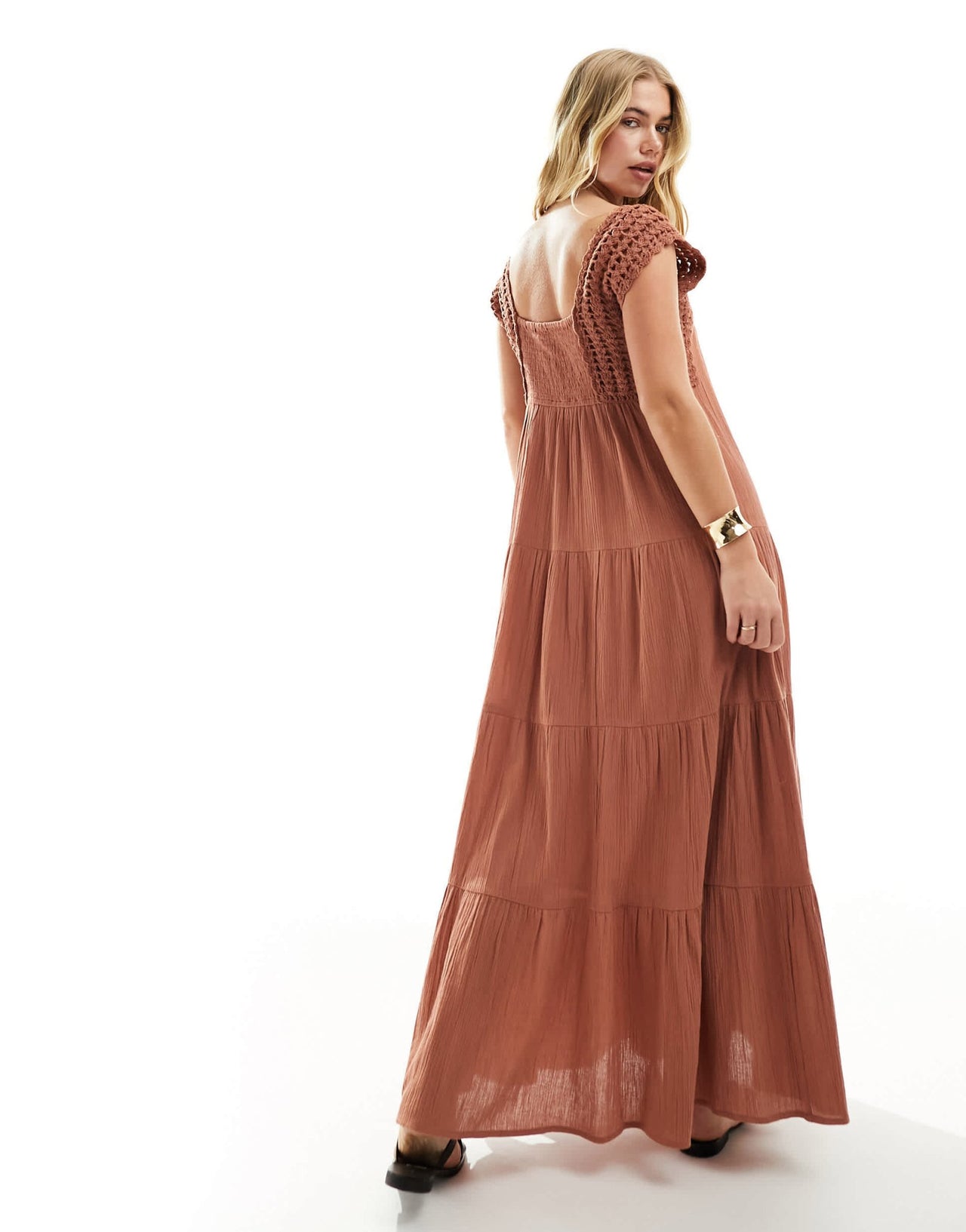 ASOS DESIGN crochet swing tiered maxi dress in rust - ASOS Sample Sale