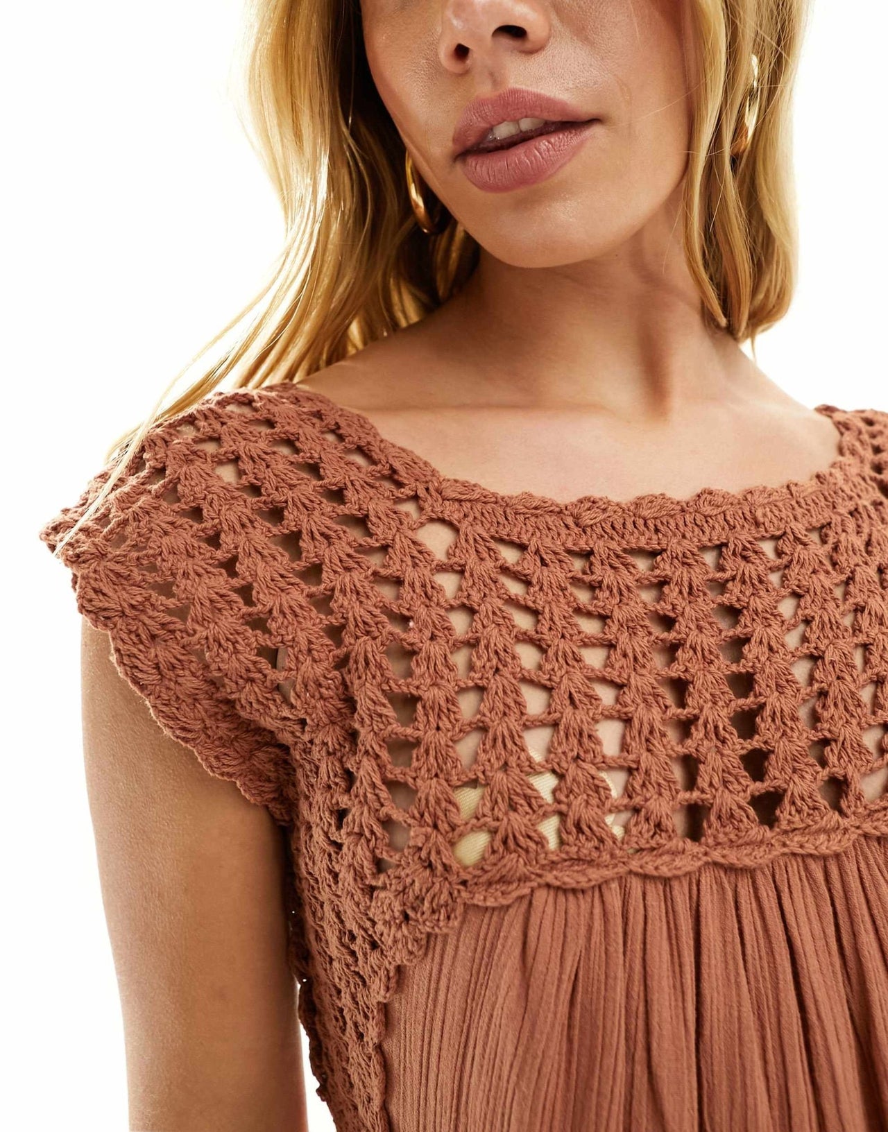 ASOS DESIGN crochet swing tiered maxi dress in rust - ASOS Sample Sale