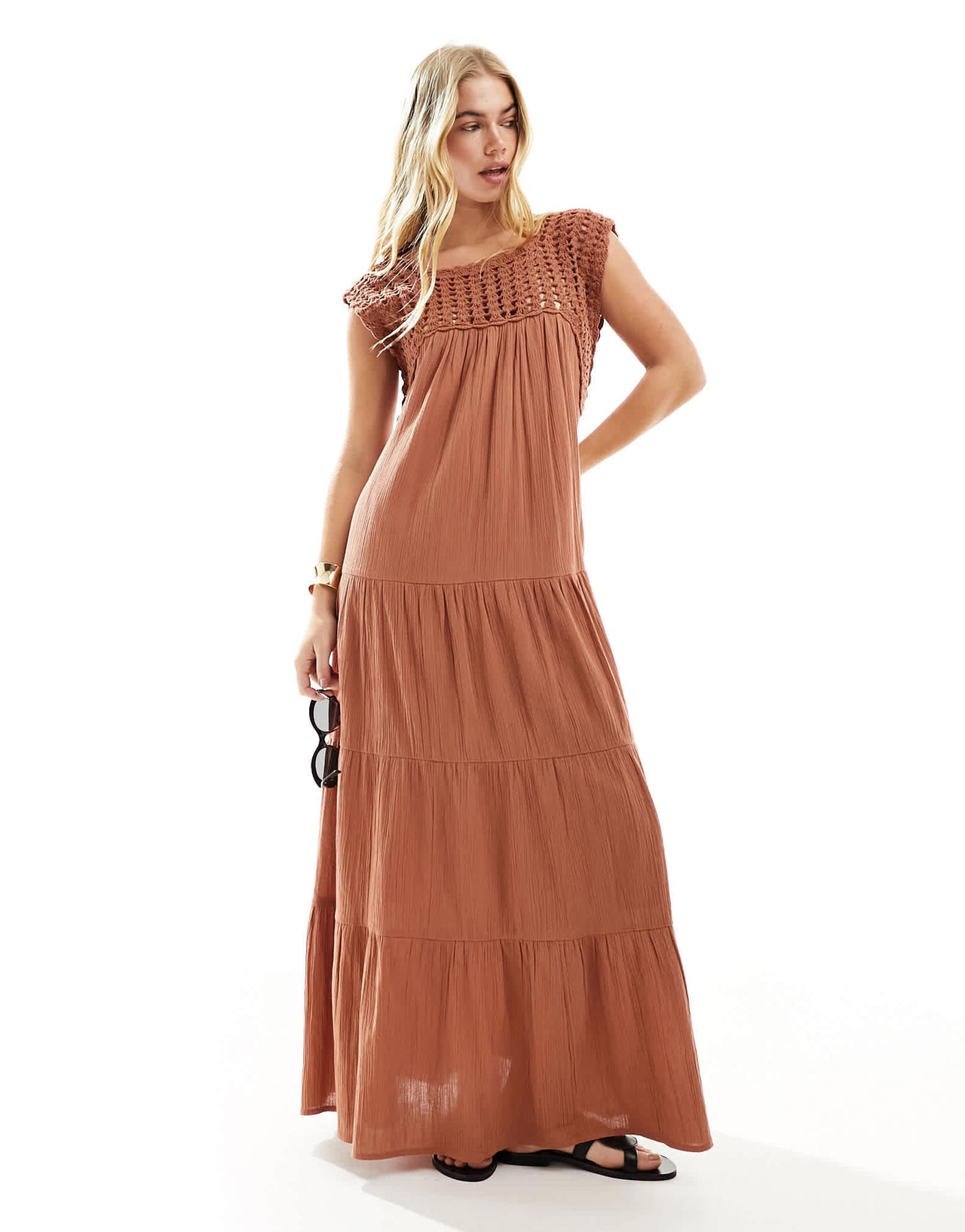ASOS DESIGN crochet swing tiered maxi dress in rust - ASOS Sample Sale