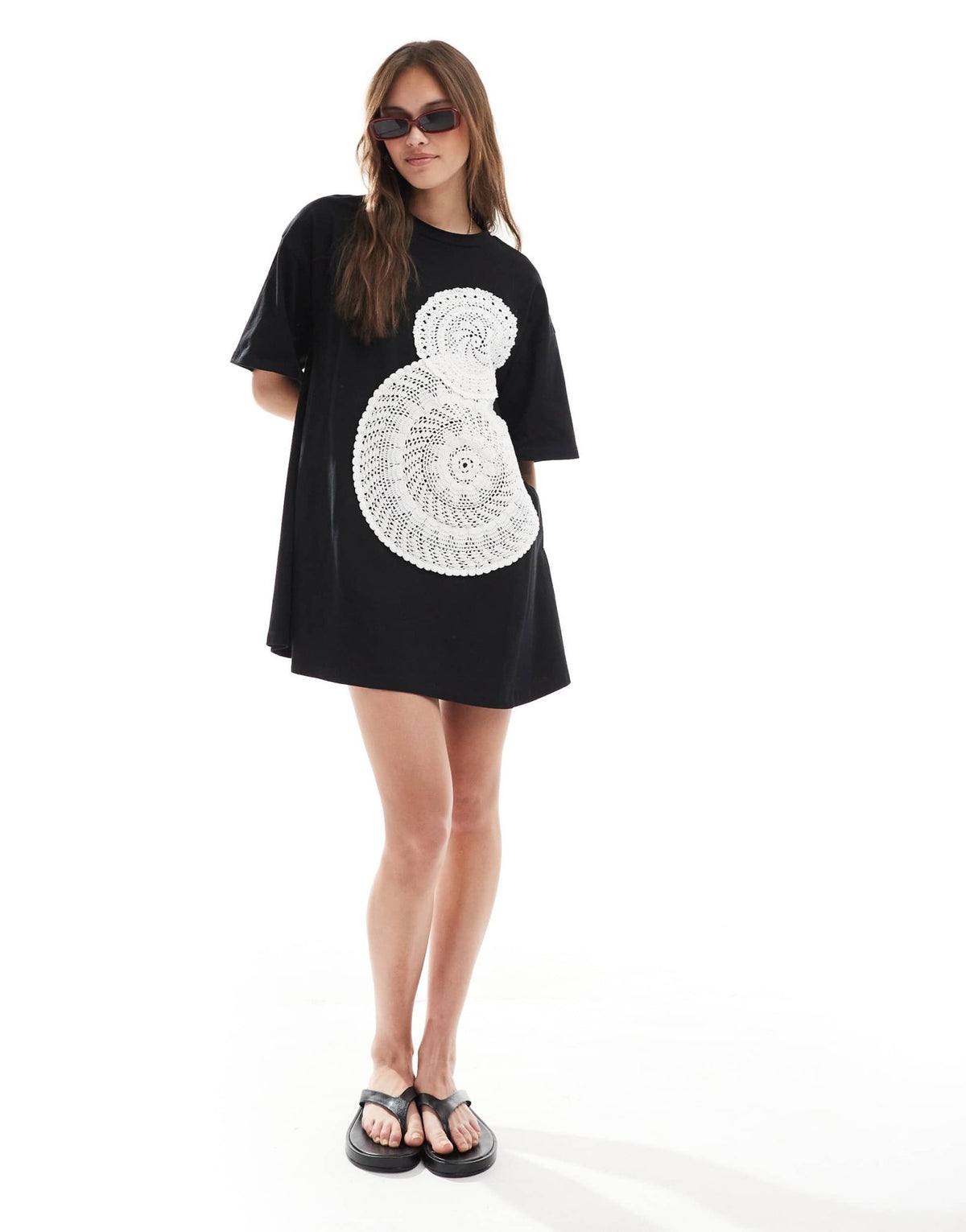 ASOS DESIGN crochet T-shirt mini dress in black - ASOS Sample Sale