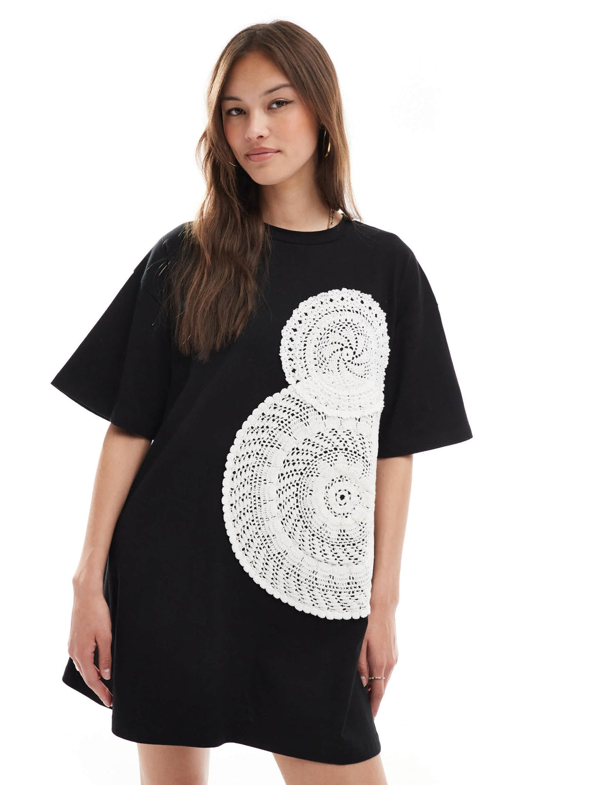 ASOS DESIGN crochet T-shirt mini dress in black - ASOS Sample Sale