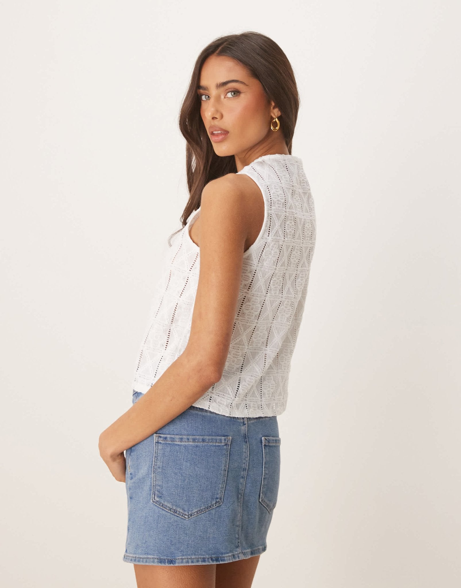 ASOS DESIGN crochet tie front boxy fit round neck waistcoat in ivory - ASOS Sample Sale
