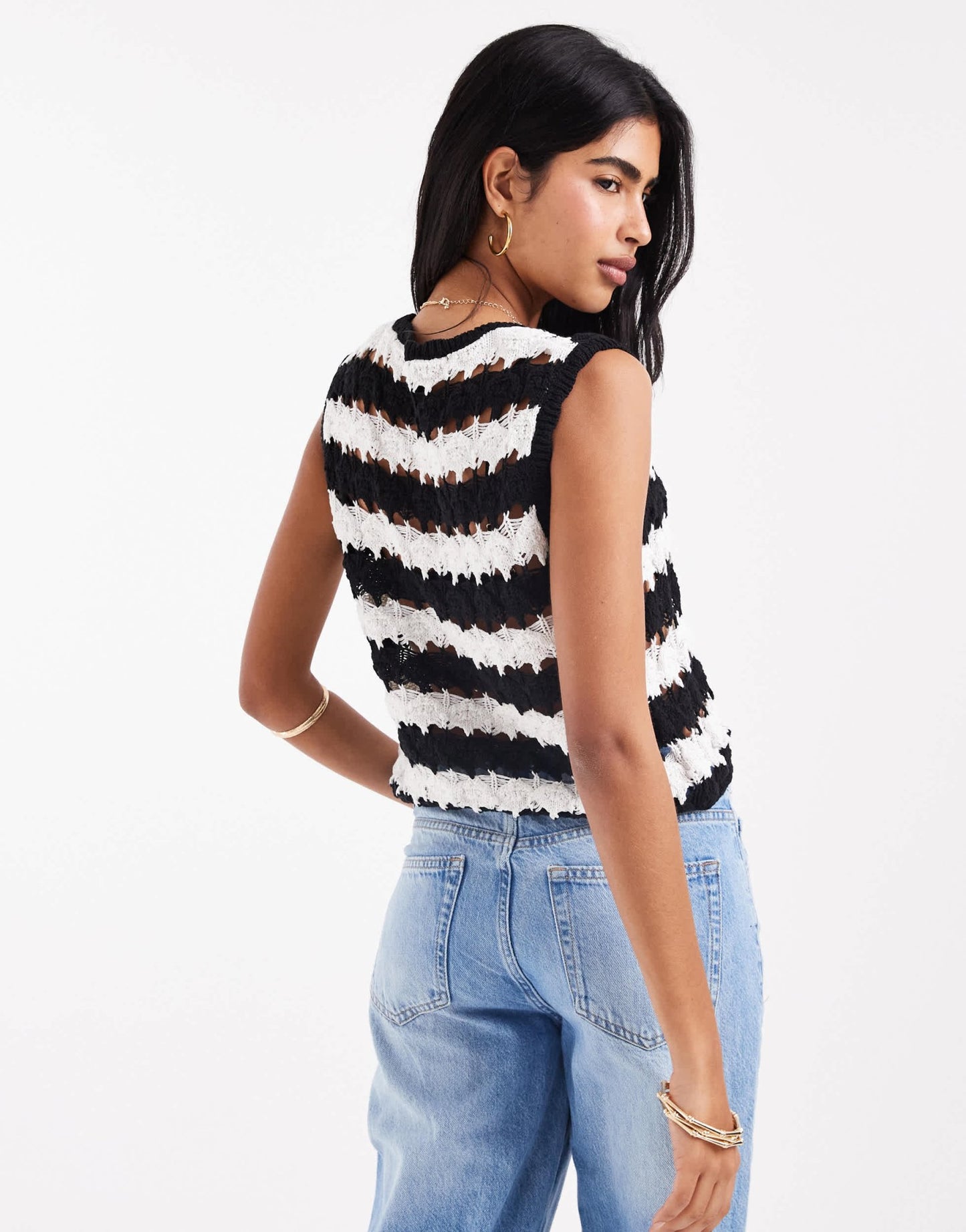 ASOS DESIGN crochet tie front knitted waistcoat in stripe - ASOS Sample Sale