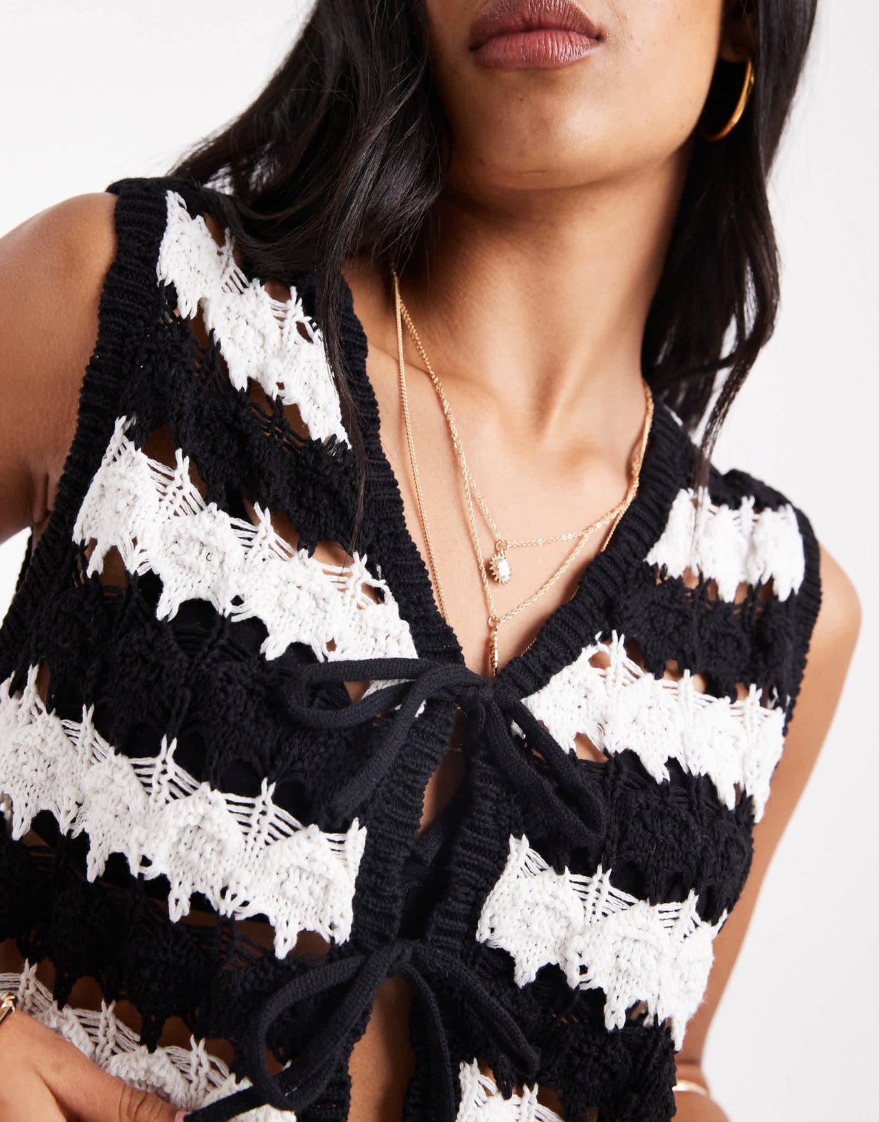 ASOS DESIGN crochet tie front knitted waistcoat in stripe - ASOS Sample Sale