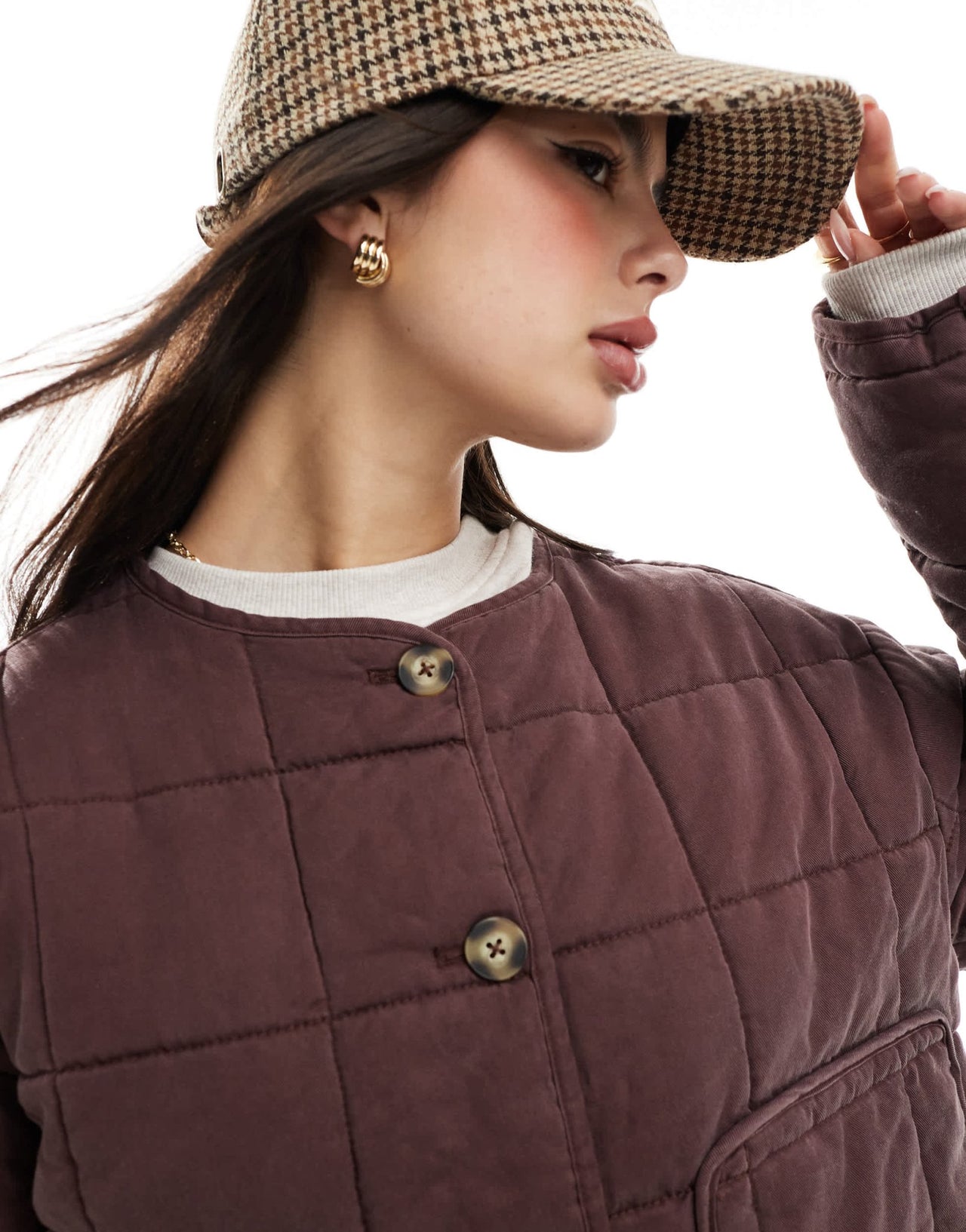 ASOS DESIGN crop collarless quilted jacket in chocolate - ASOS Sample Sale