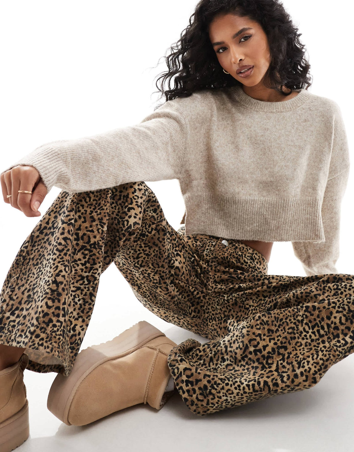 ASOS DESIGN crop crew neck jumper with split hemline in oatmeal - ASOS Sample Sale