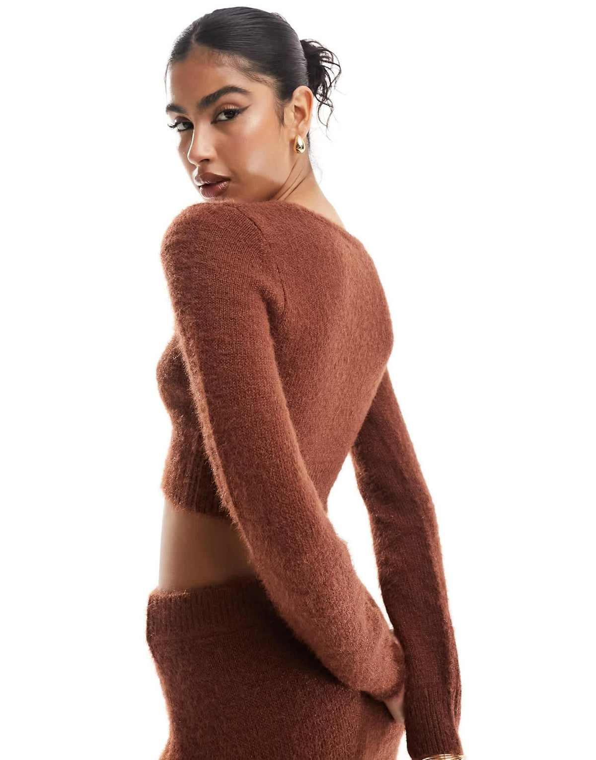 ASOS DESIGN crop jumper with scoop neck in fluffy yarn in toffee co-ord - ASOS Sample Sale
