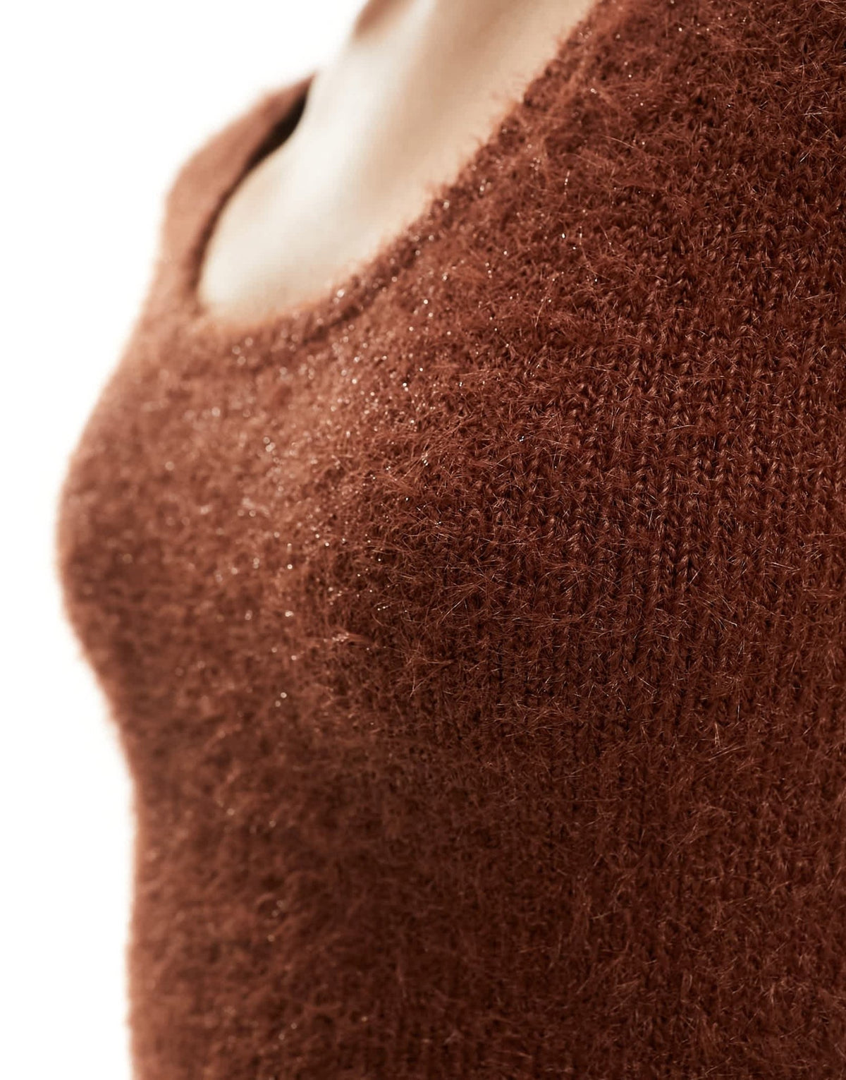 ASOS DESIGN crop jumper with scoop neck in fluffy yarn in toffee co-ord - ASOS Sample Sale