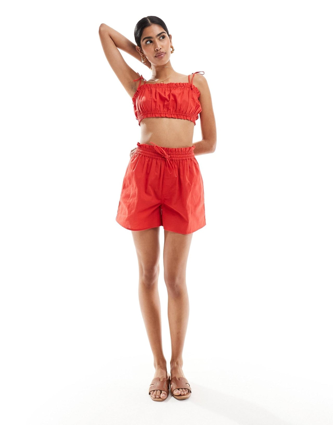 ASOS DESIGN crop top with ruffle and tie detail in red co - ord - ASOS Sample Sale