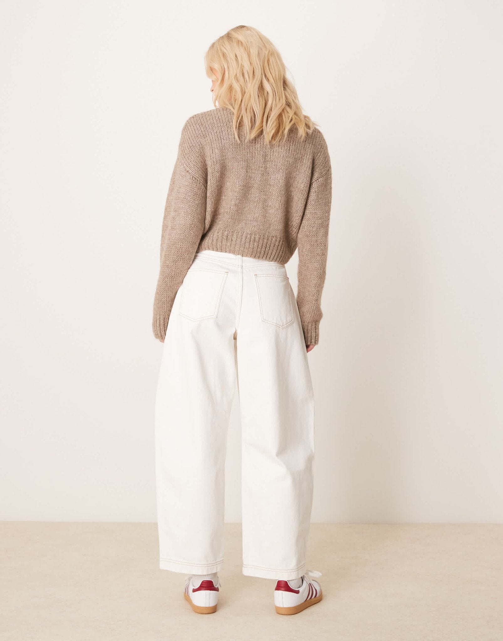 ASOS DESIGN cropped barrel leg jean with button fly in ecru - ASOS Sample Sale