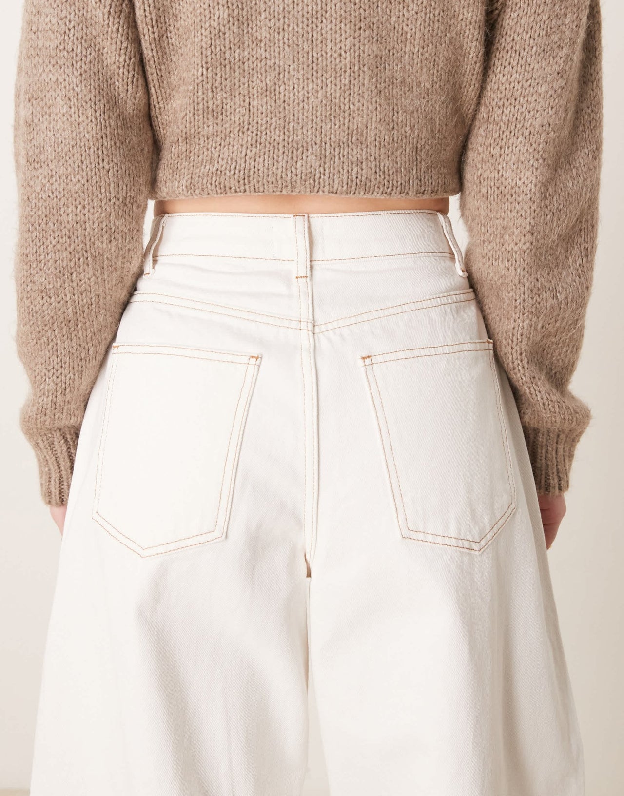 ASOS DESIGN cropped barrel leg jean with button fly in ecru - ASOS Sample Sale