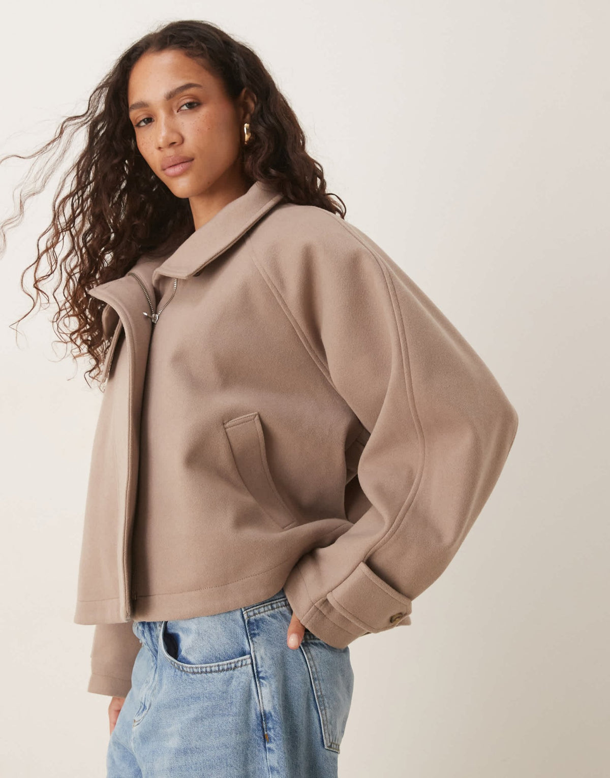 ASOS DESIGN cropped cape formal coat in mushroom - ASOS Sample Sale