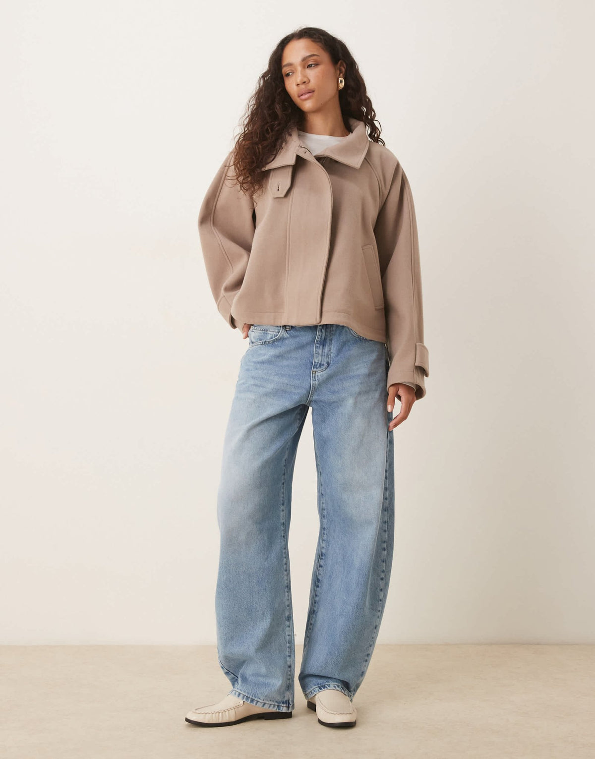 ASOS DESIGN cropped cape formal coat in mushroom - ASOS Sample Sale