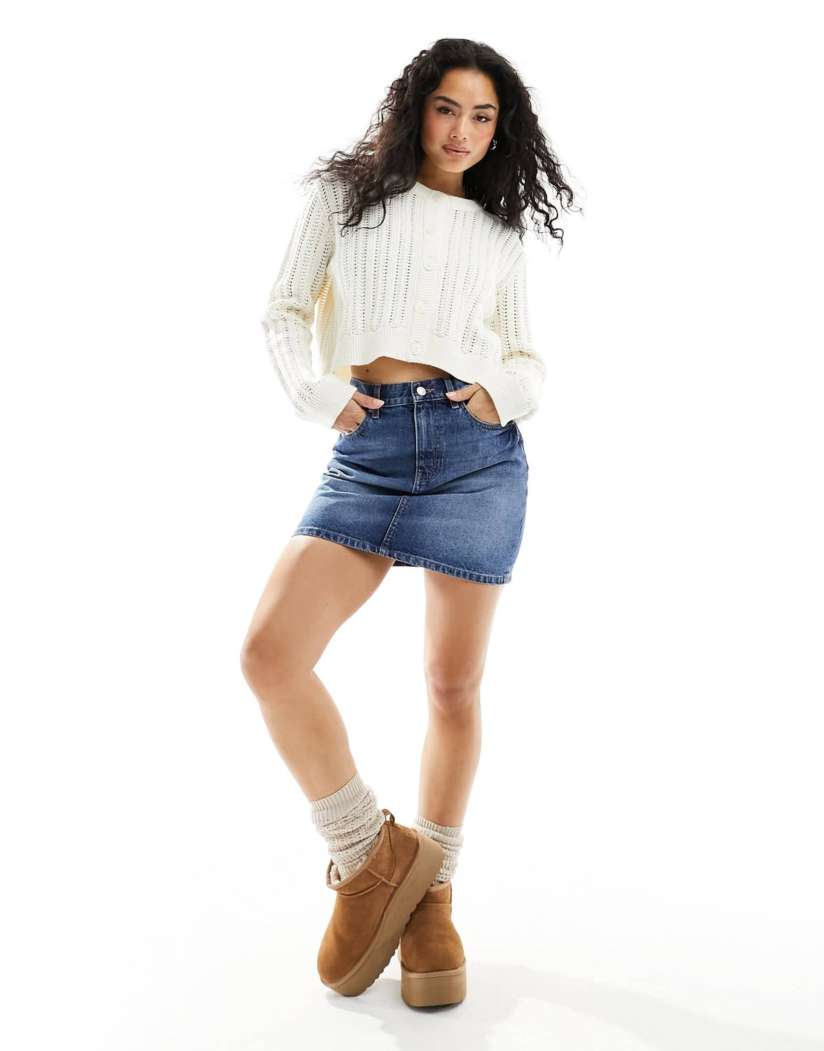 ASOS DESIGN cropped crew neck cardigan in open stitch in cream - ASOS Sample Sale