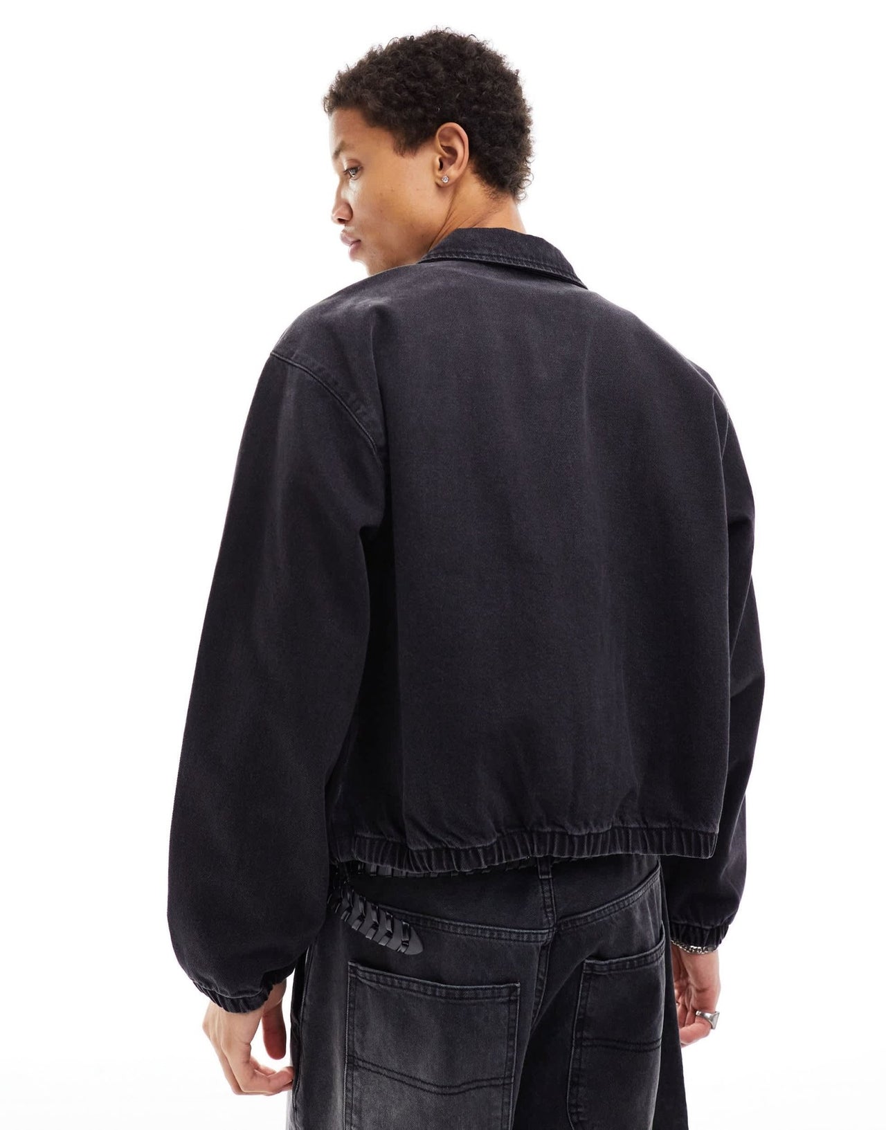 ASOS DESIGN cropped denim harrington jacket in tinted wash - ASOS Sample Sale