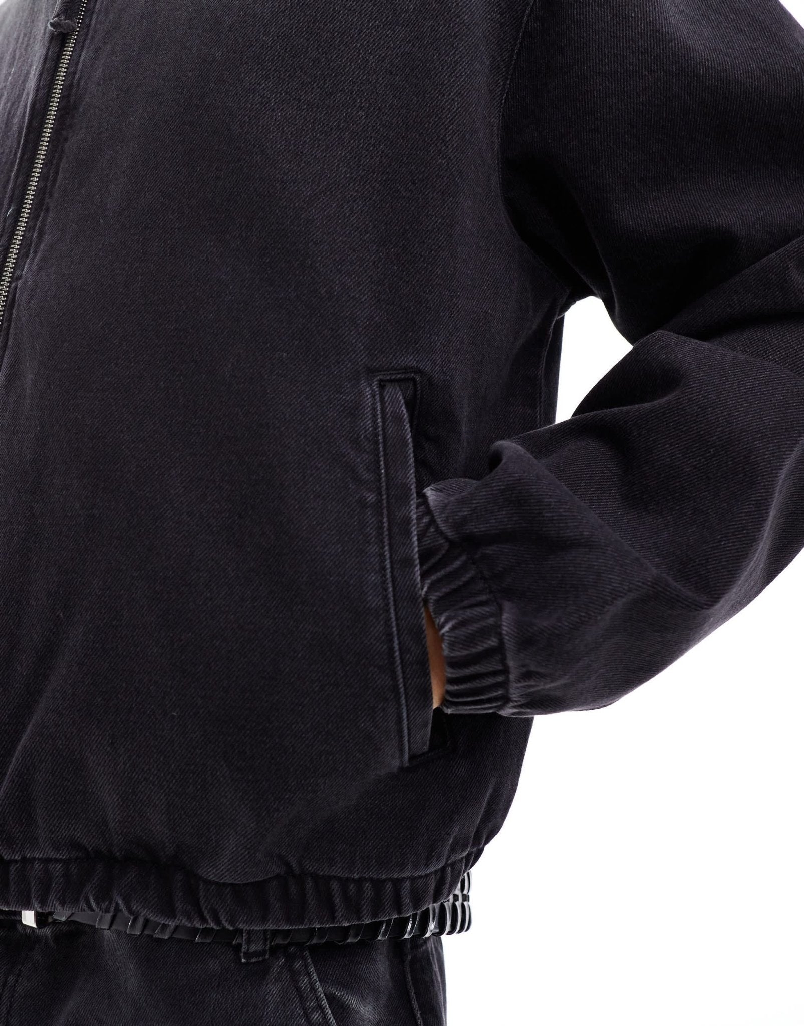 ASOS DESIGN cropped denim harrington jacket in tinted wash - ASOS Sample Sale