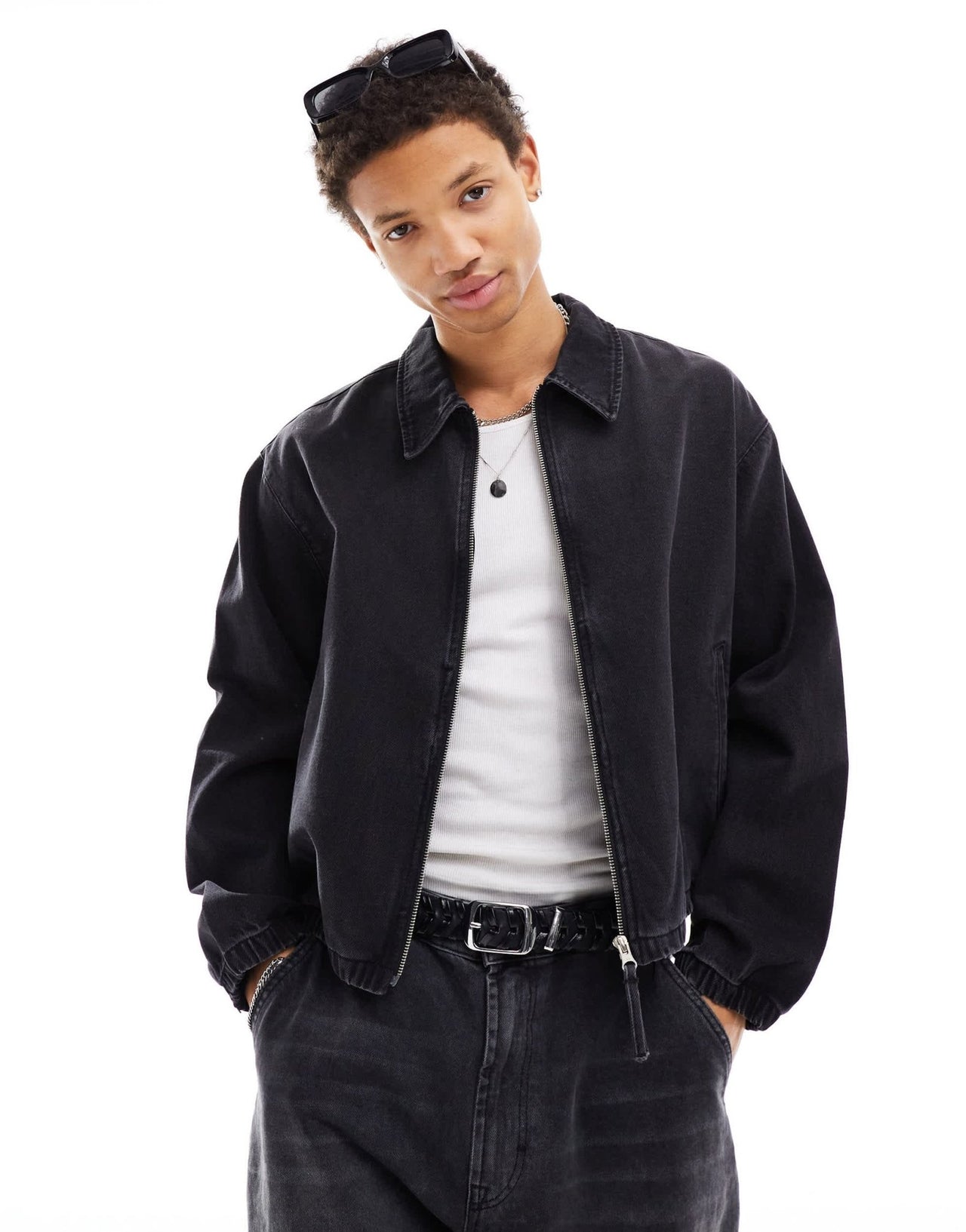 ASOS DESIGN cropped denim harrington jacket in tinted wash - ASOS Sample Sale