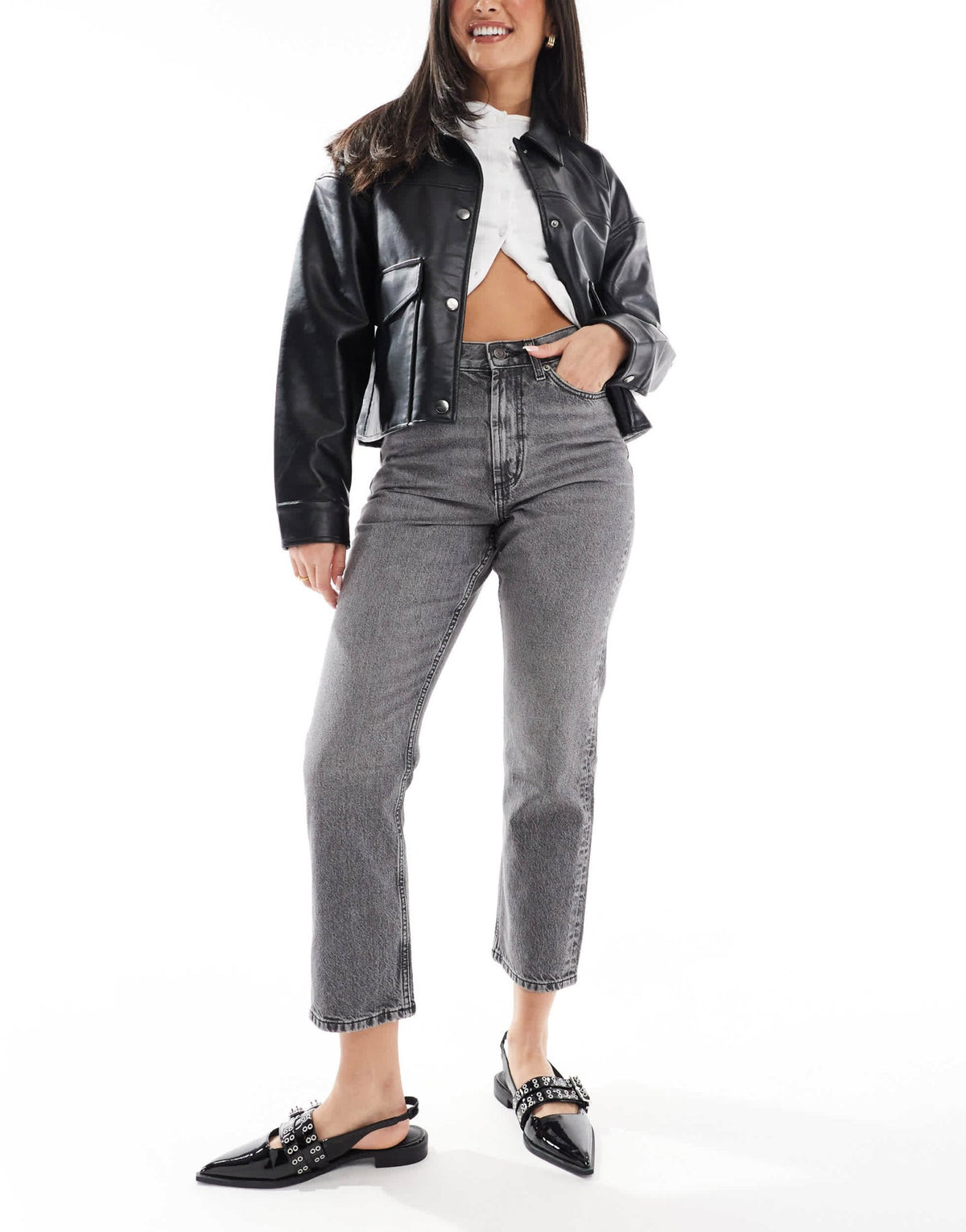 ASOS DESIGN cropped mid rise straight jeans in grey - ASOS Sample Sale