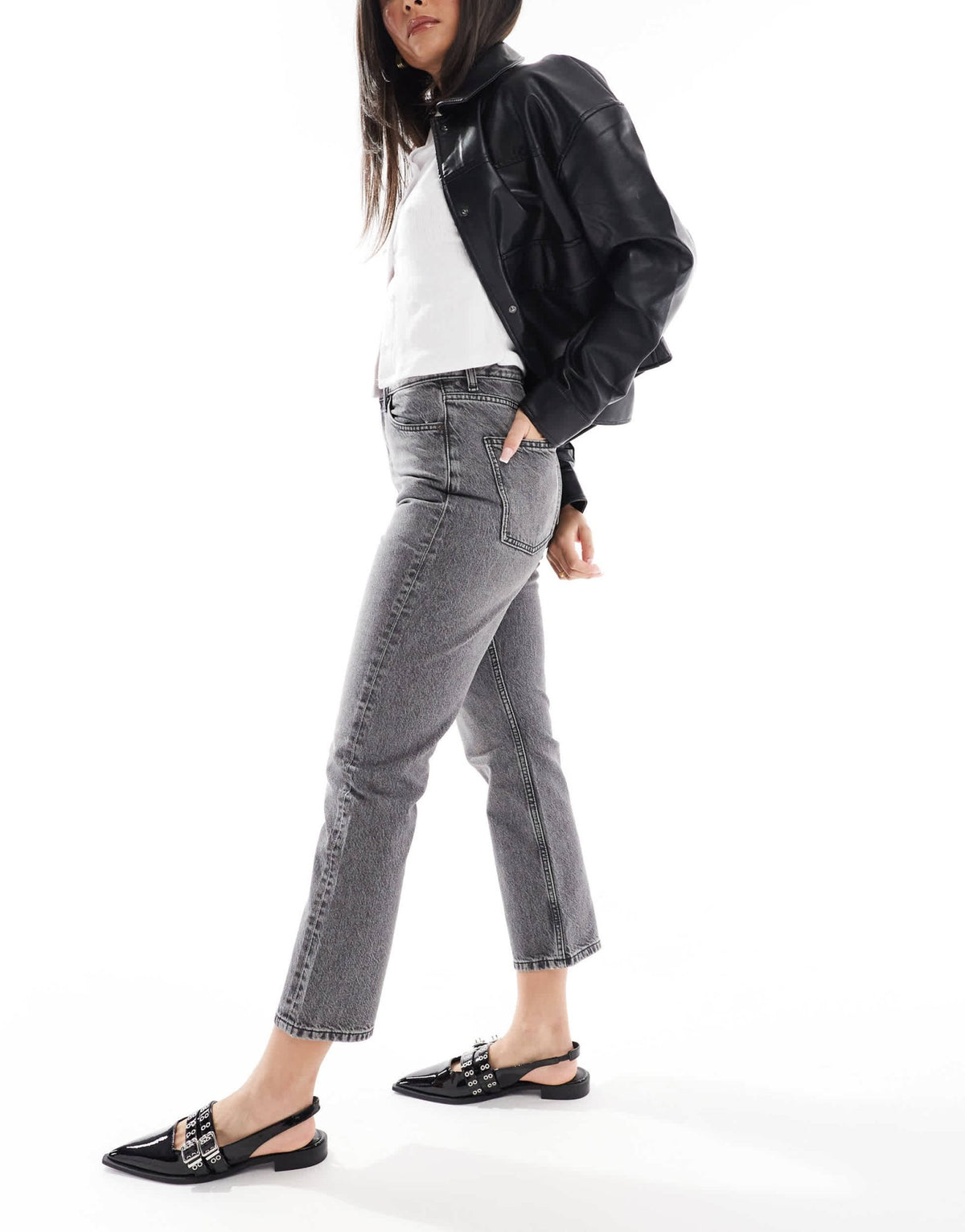 ASOS DESIGN cropped mid rise straight jeans in grey - ASOS Sample Sale