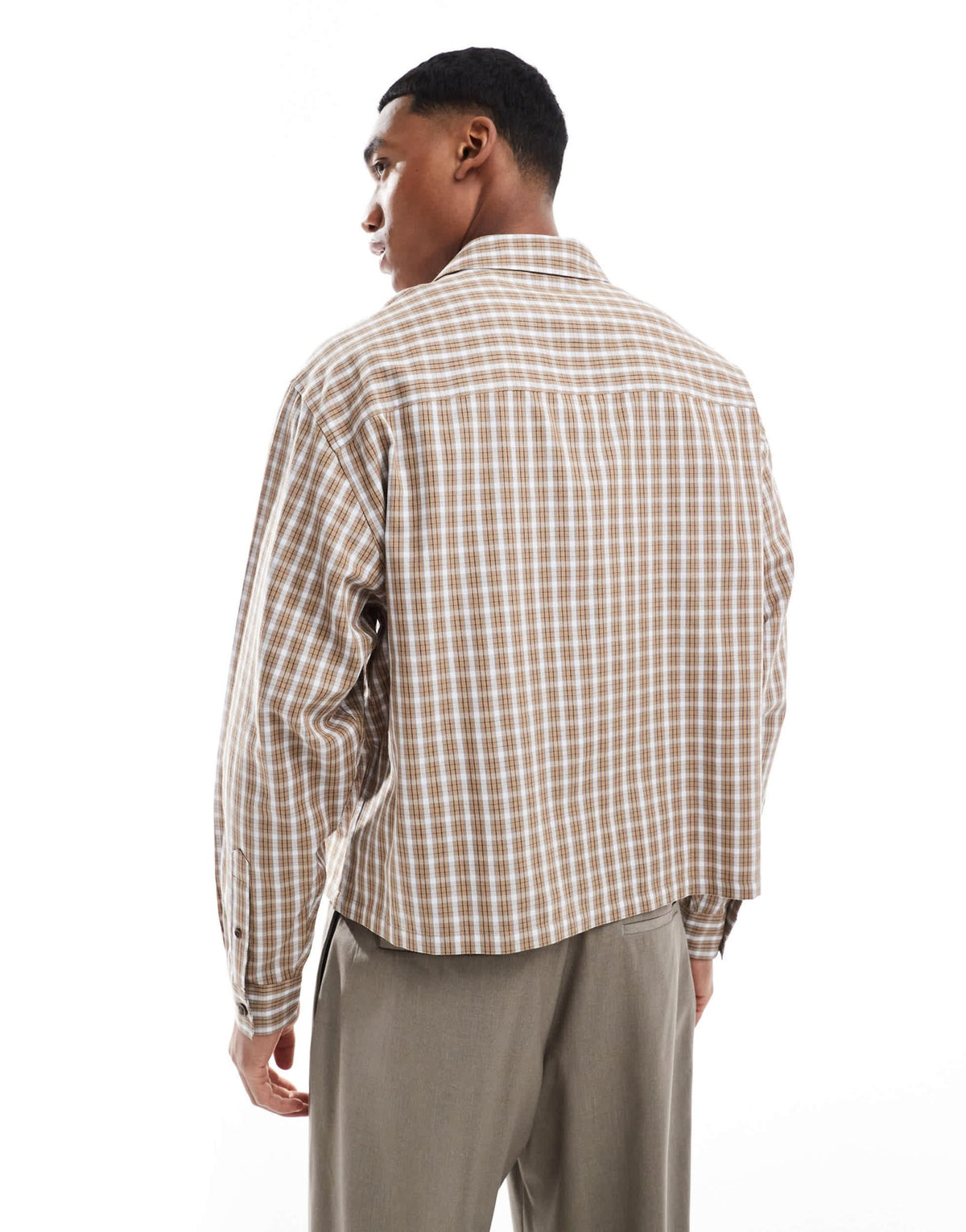 ASOS DESIGN cropped oversized shirt in brown check - ASOS Sample Sale