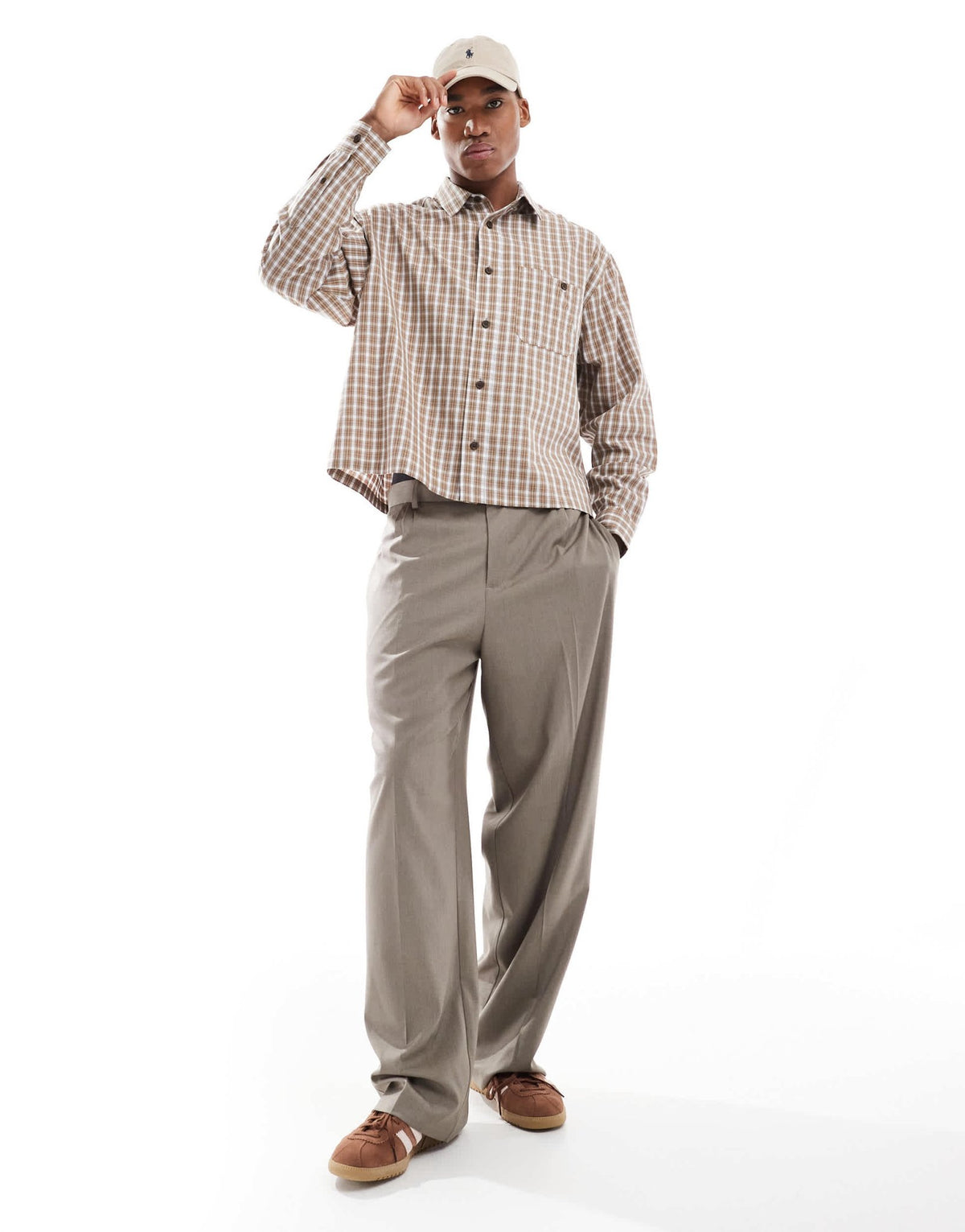 ASOS DESIGN cropped oversized shirt in brown check - ASOS Sample Sale