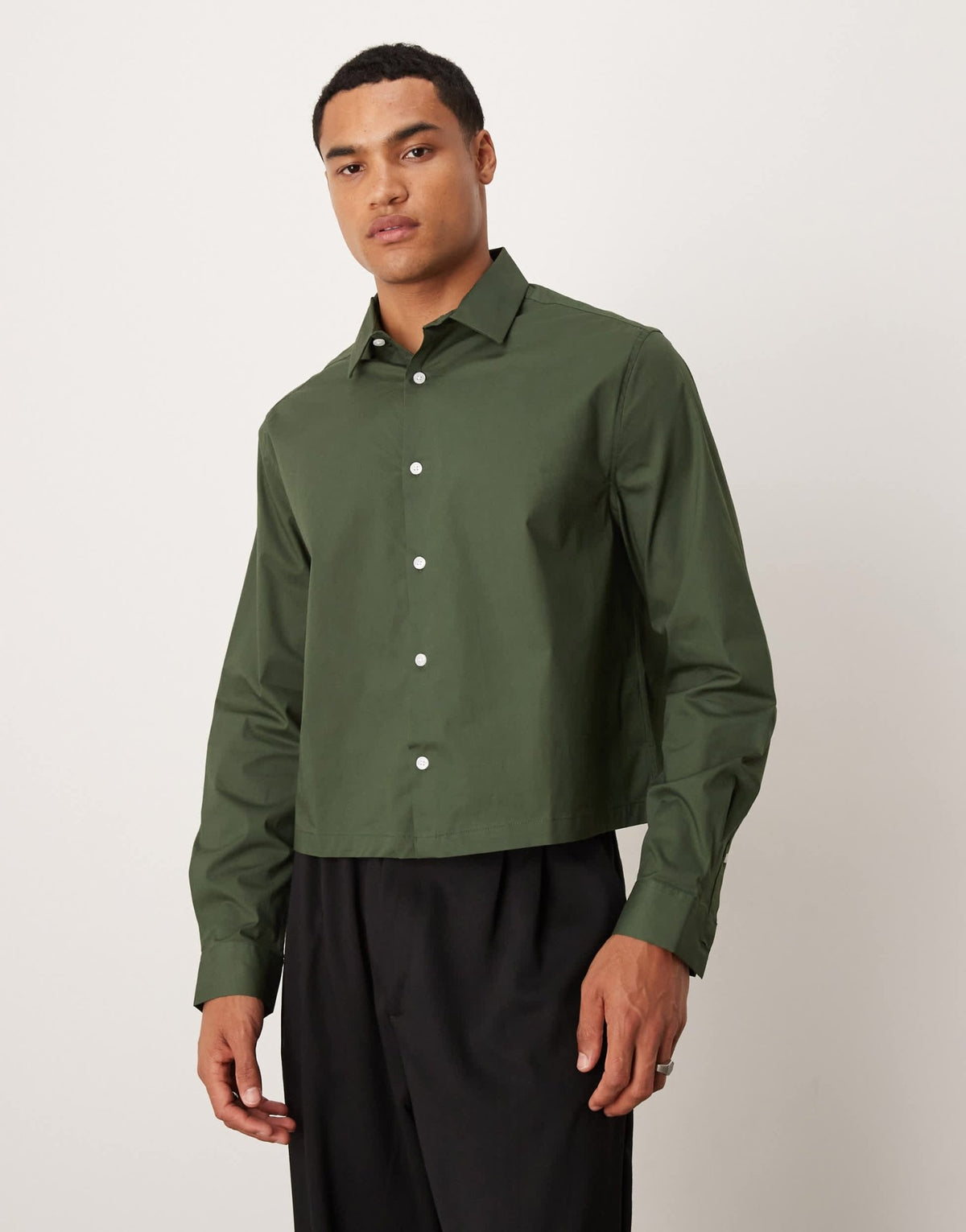 ASOS DESIGN cropped poplin regular shirt in khaki - ASOS Sample Sale