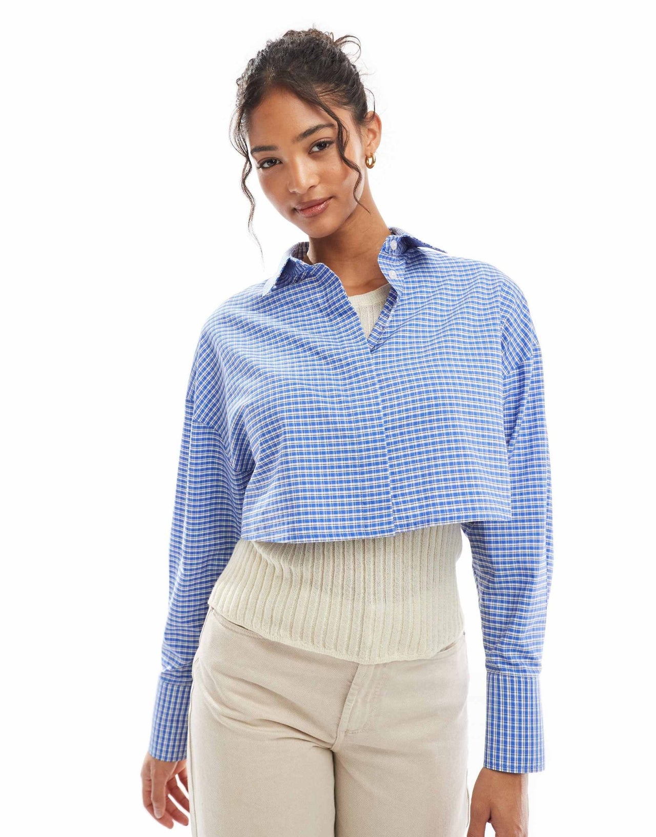ASOS DESIGN cropped shirt in mini check - ASOS Sample Sale