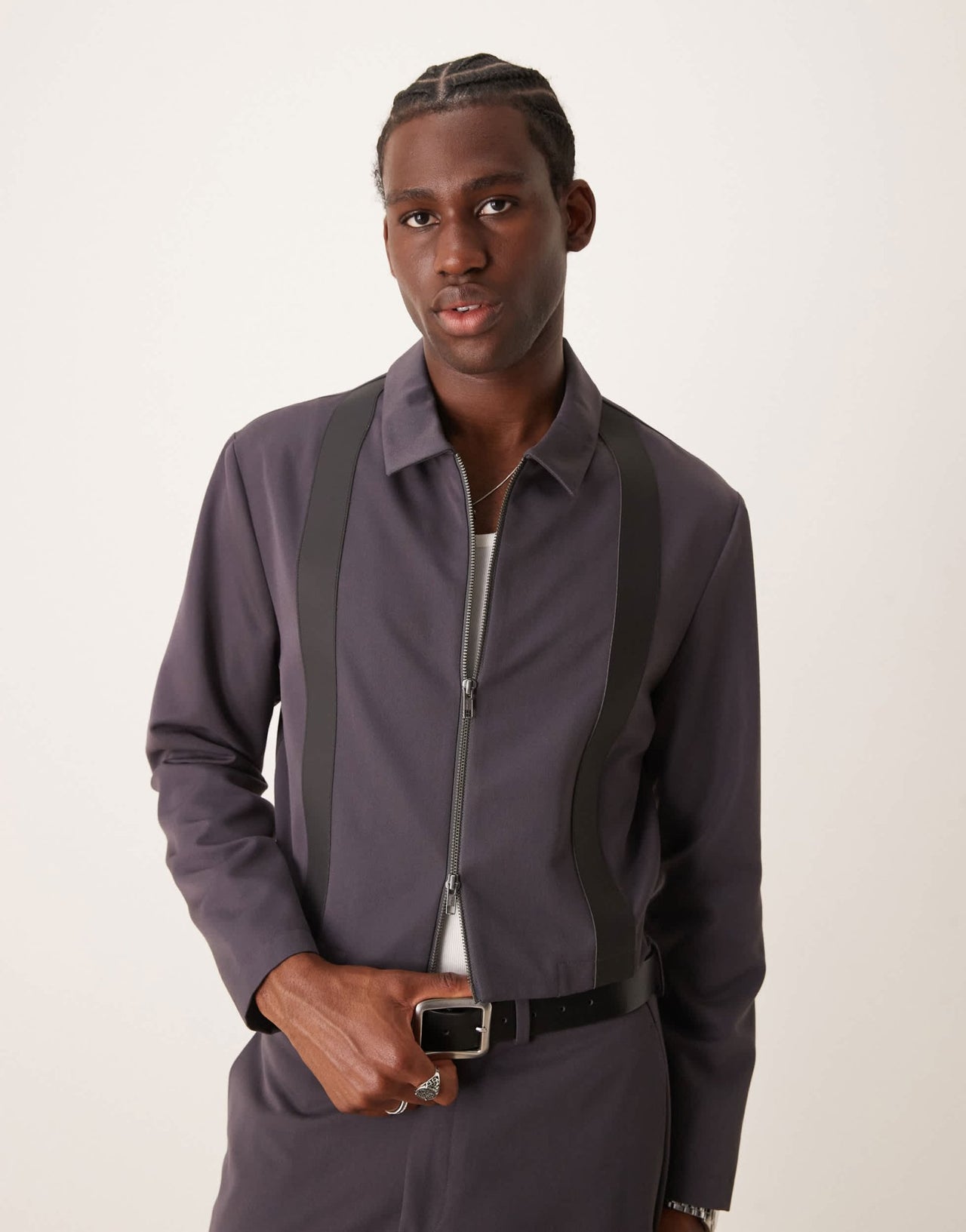 ASOS DESIGN cropped slim smart co - ord harrington jacket with pu trim in charcoal - ASOS Sample Sale