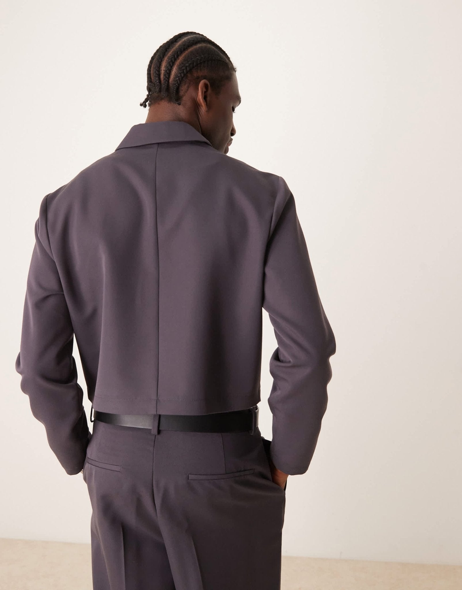 ASOS DESIGN cropped slim smart co - ord harrington jacket with pu trim in charcoal - ASOS Sample Sale