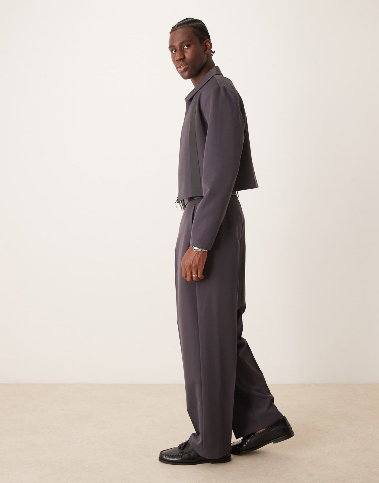 ASOS DESIGN cropped slim smart co - ord harrington jacket with pu trim in charcoal - ASOS Sample Sale