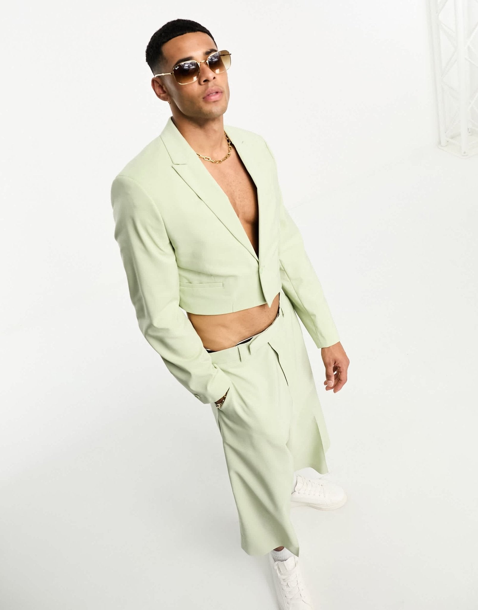 ASOS DESIGN cropped suit jacket in pale green - ASOS Sample Sale