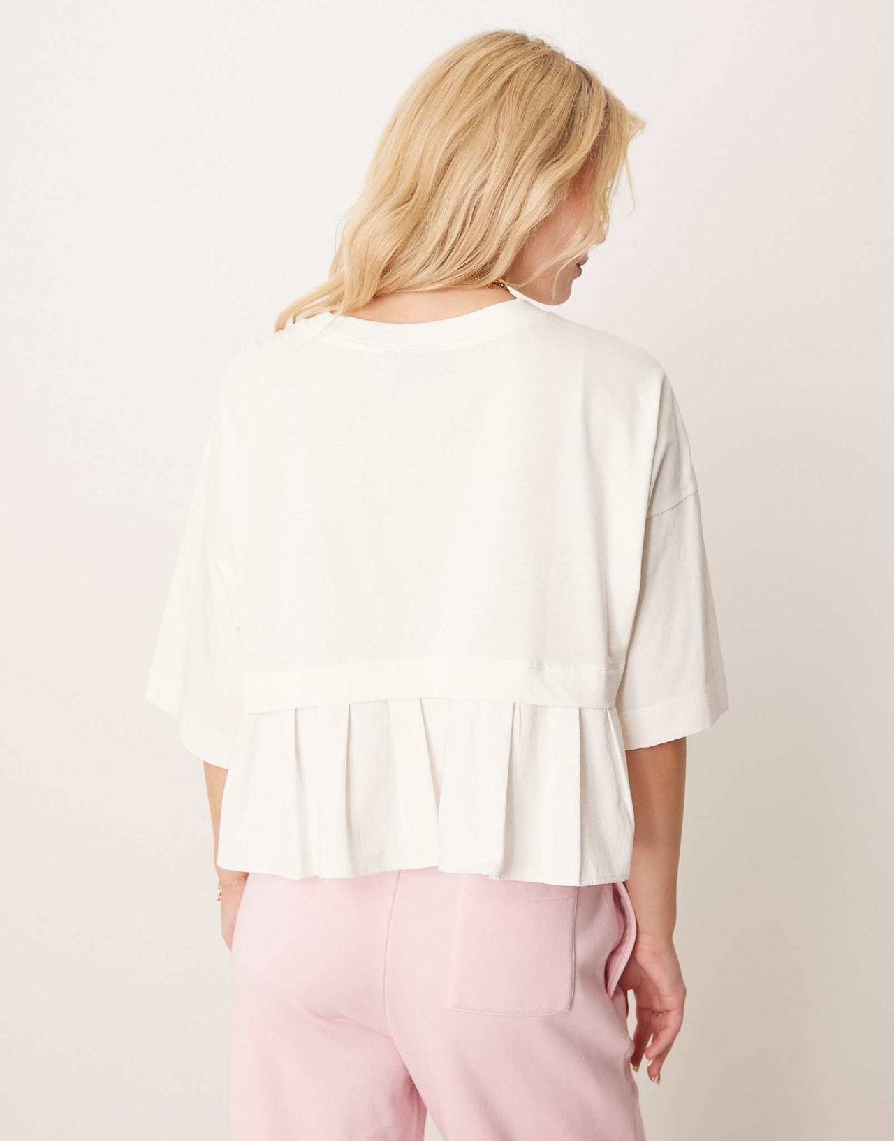 ASOS DESIGN cropped tee with poplin skirt hem in cream - ASOS Sample Sale