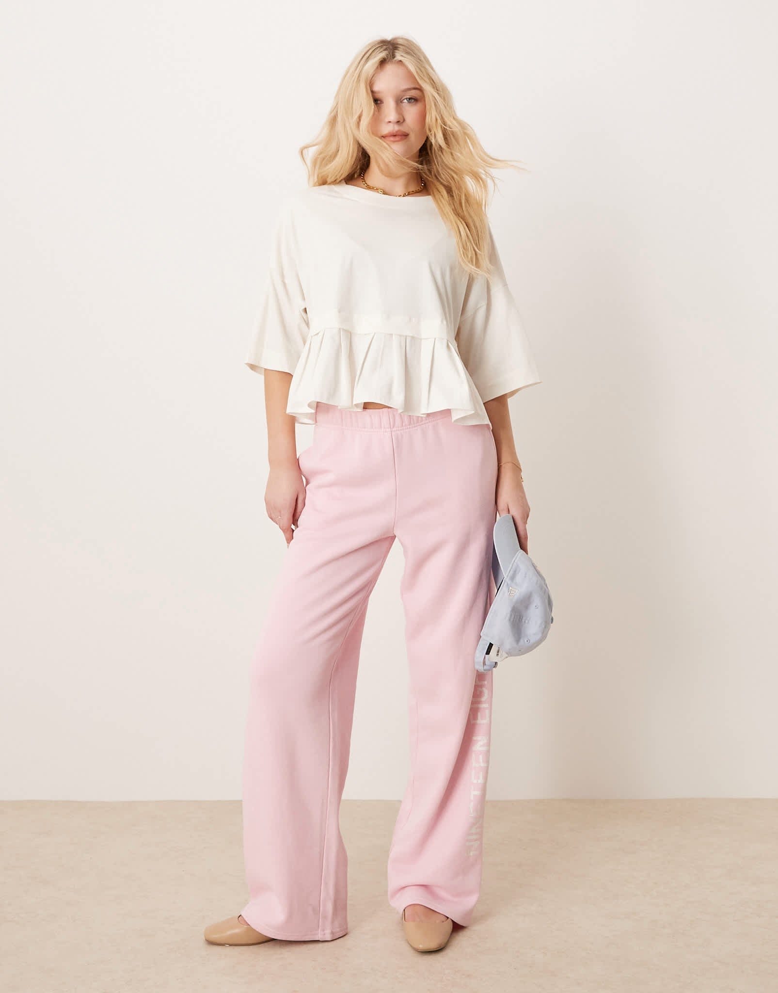 ASOS DESIGN cropped tee with poplin skirt hem in cream - ASOS Sample Sale