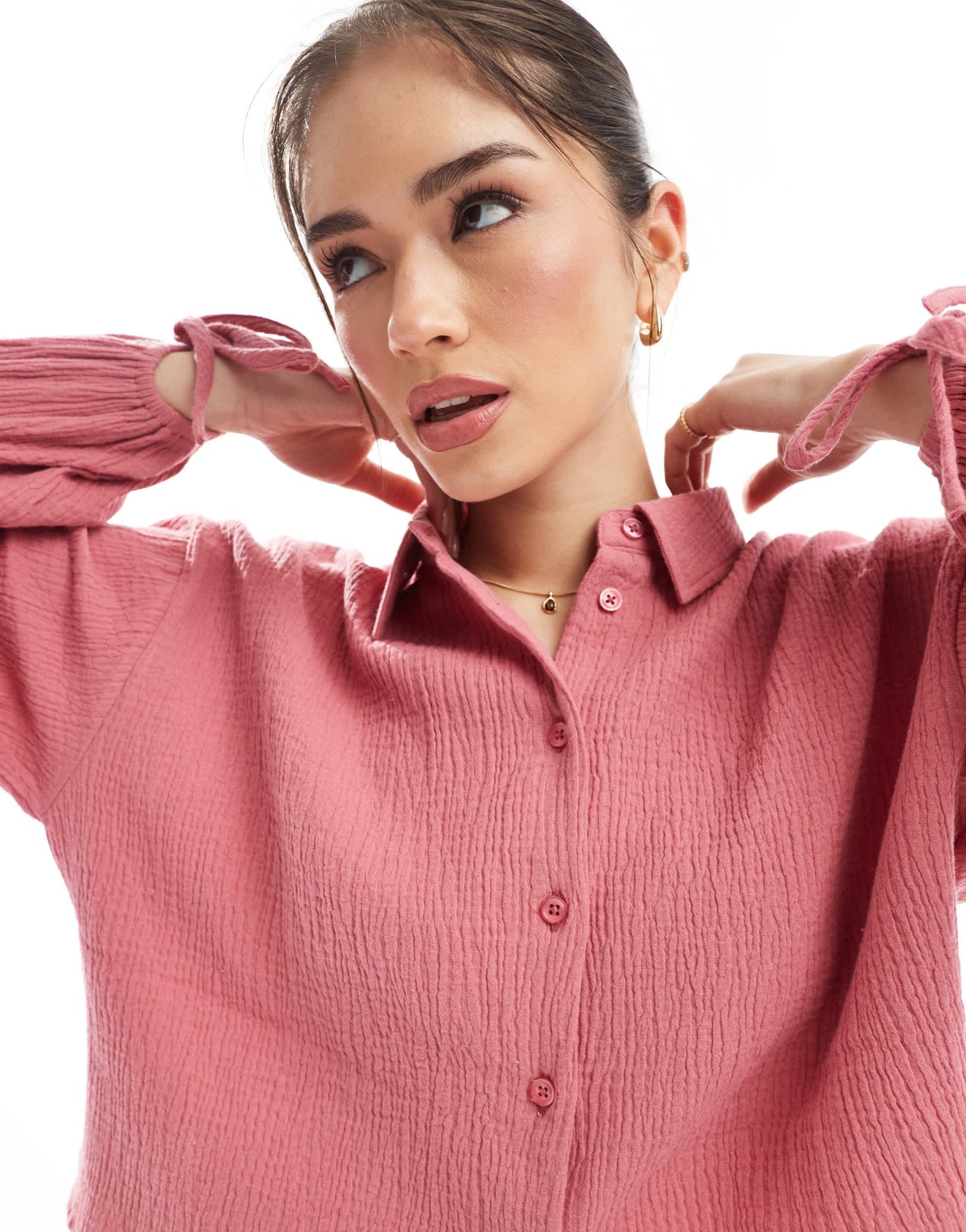 ASOS DESIGN cropped textured cotton shirt in pink - ASOS Sample Sale
