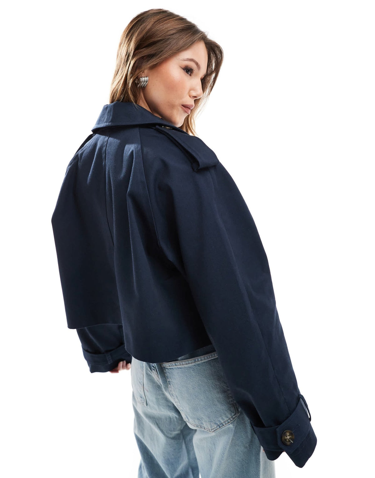 ASOS DESIGN cropped twill trench coat in navy - ASOS Sample Sale