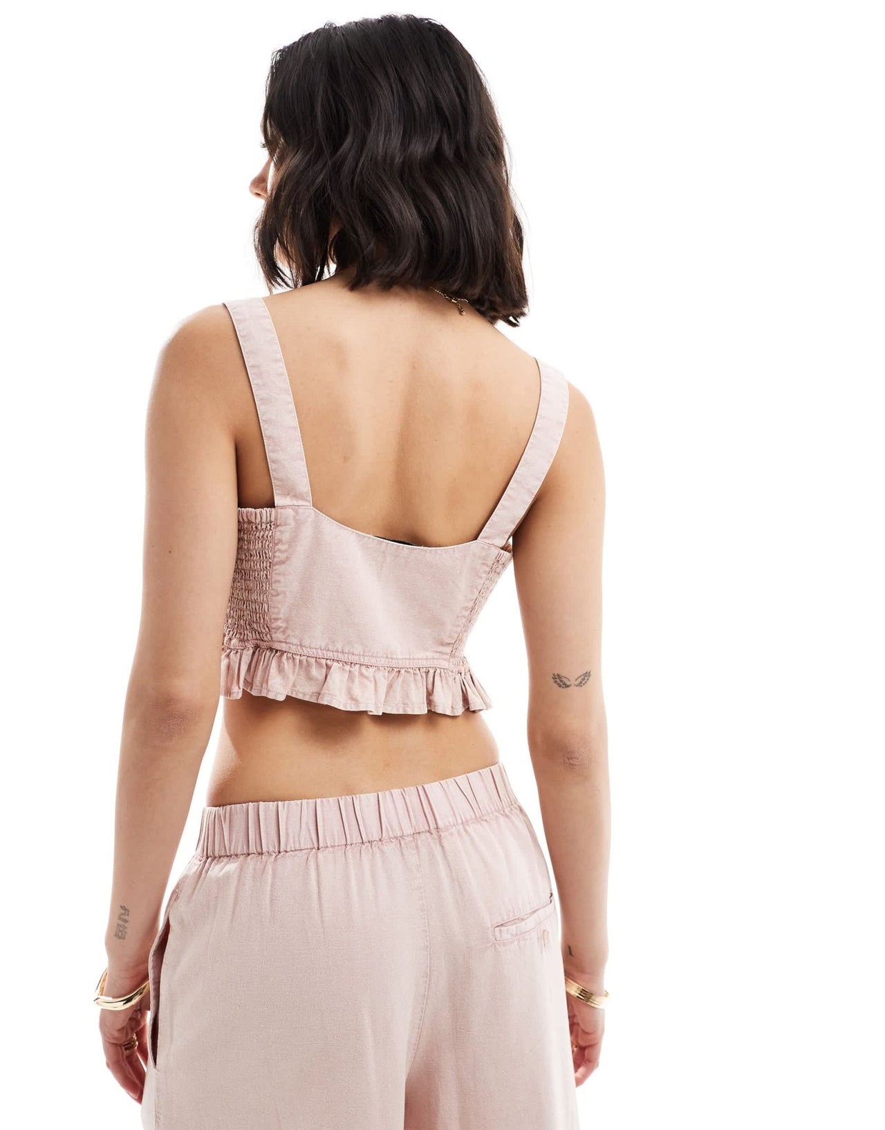 ASOS DESIGN cropped vest with shirred panels with linen in washed pink co - ord - ASOS Sample Sale