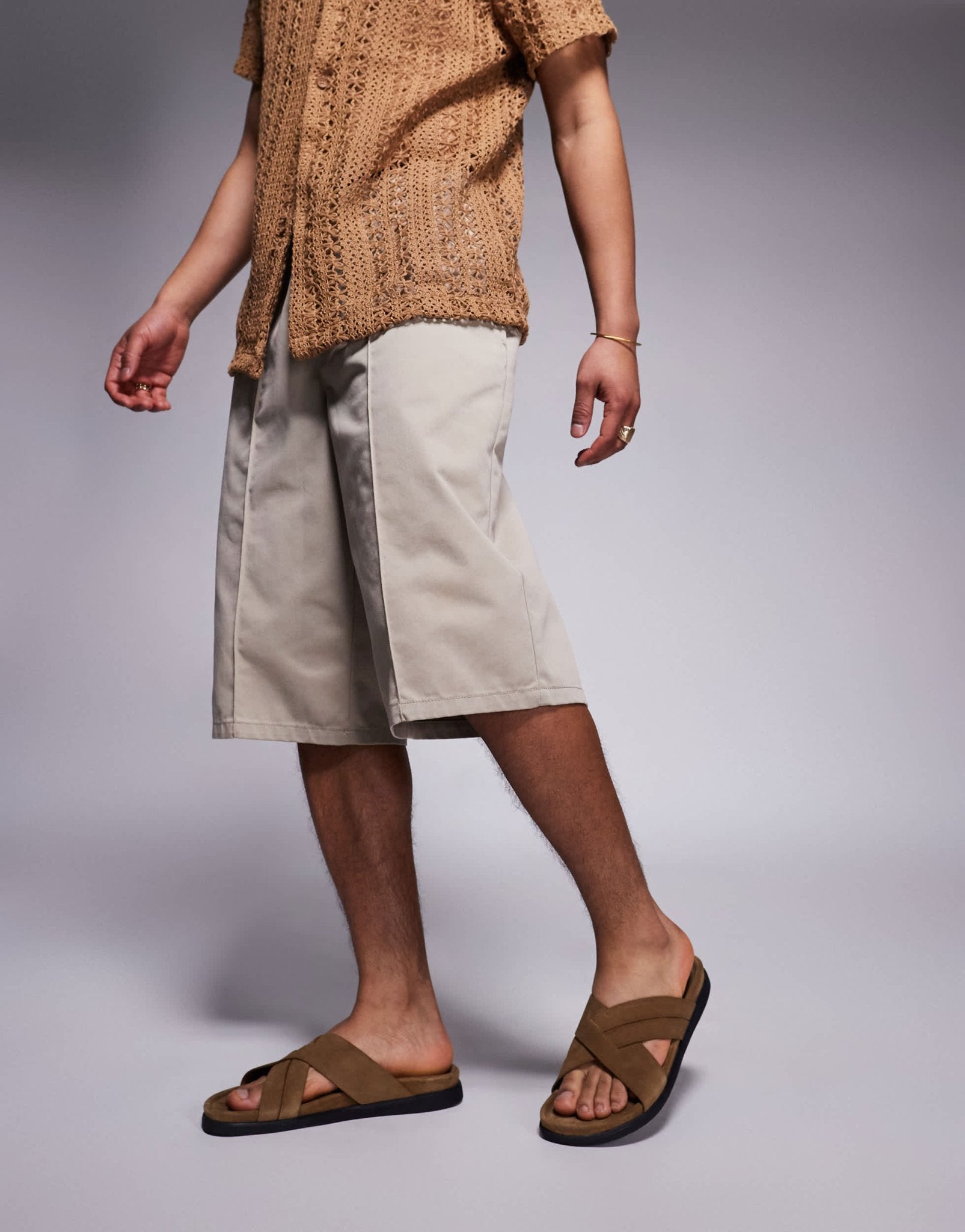 ASOS DESIGN cross over strap sandals in stone suede - ASOS Sample Sale