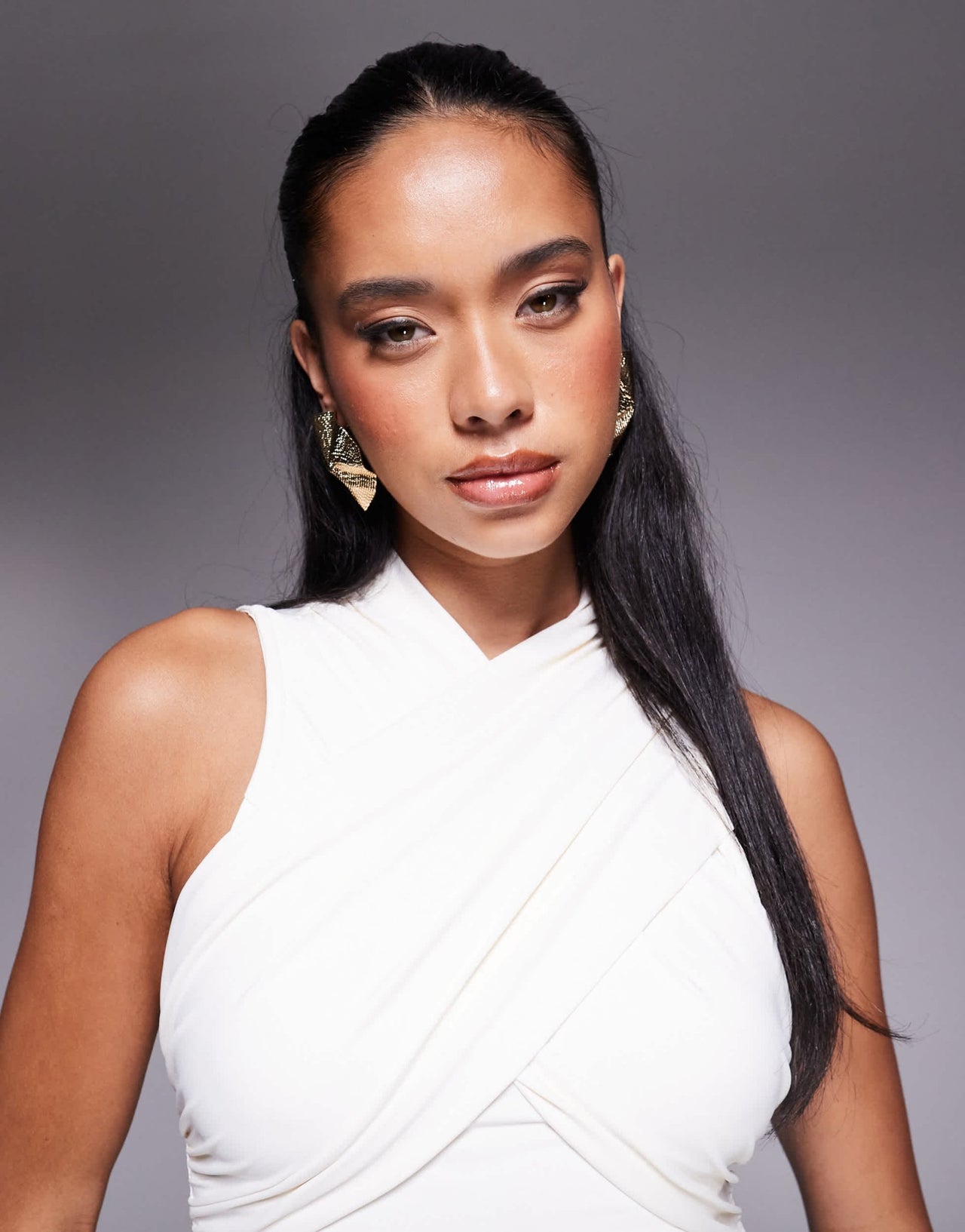 ASOS DESIGN cross wrap polyamide top in cream - ASOS Sample Sale