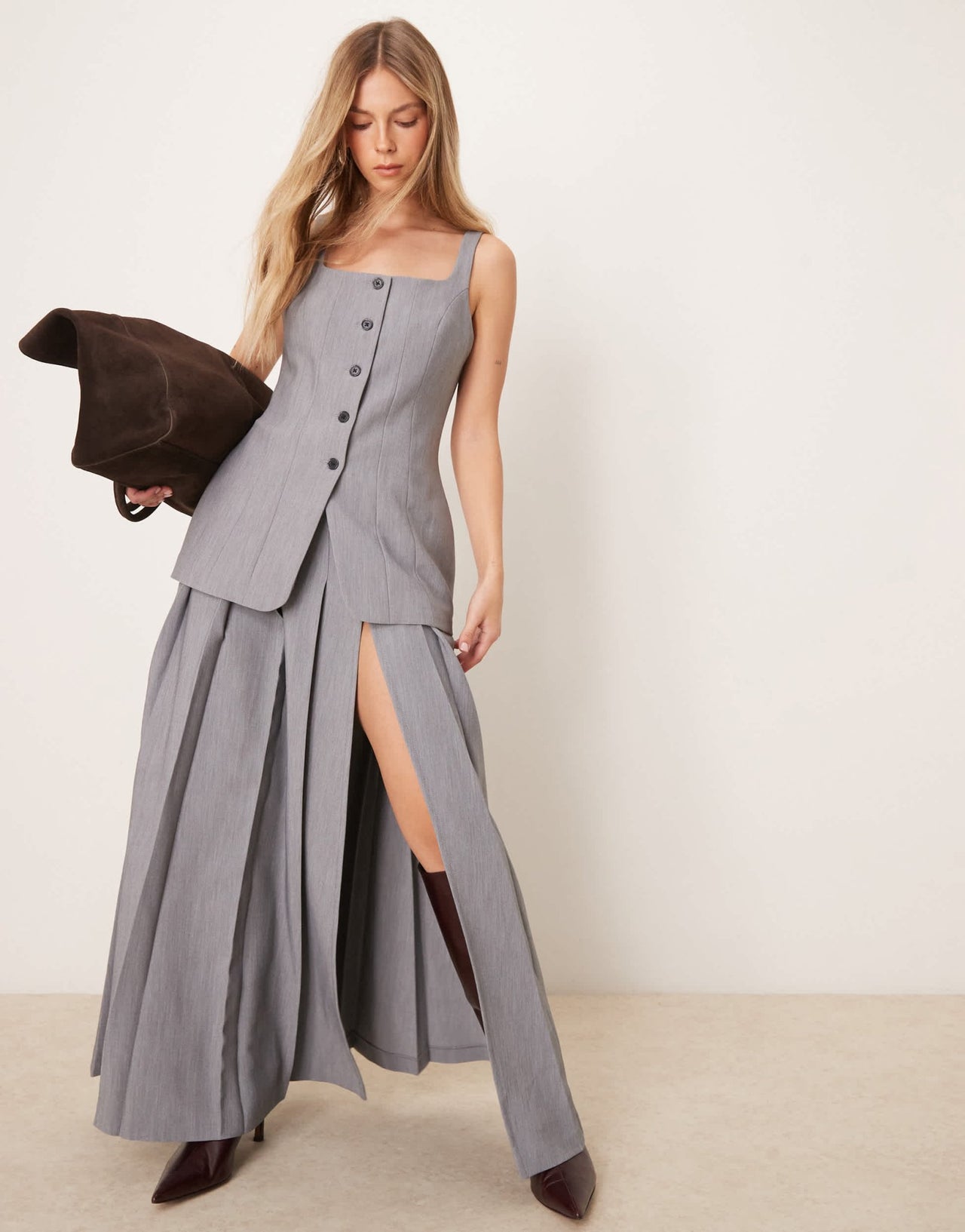 ASOS DESIGN crosshatch corset waistcoat co - ord in grey - ASOS Sample Sale