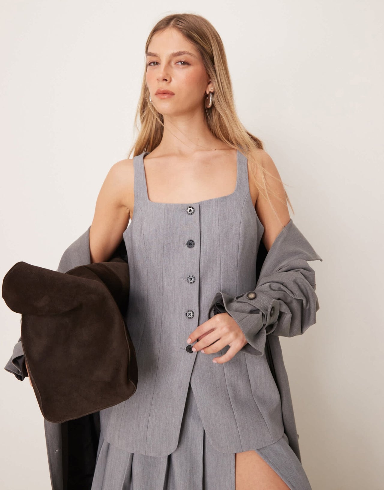 ASOS DESIGN crosshatch corset waistcoat co - ord in grey - ASOS Sample Sale