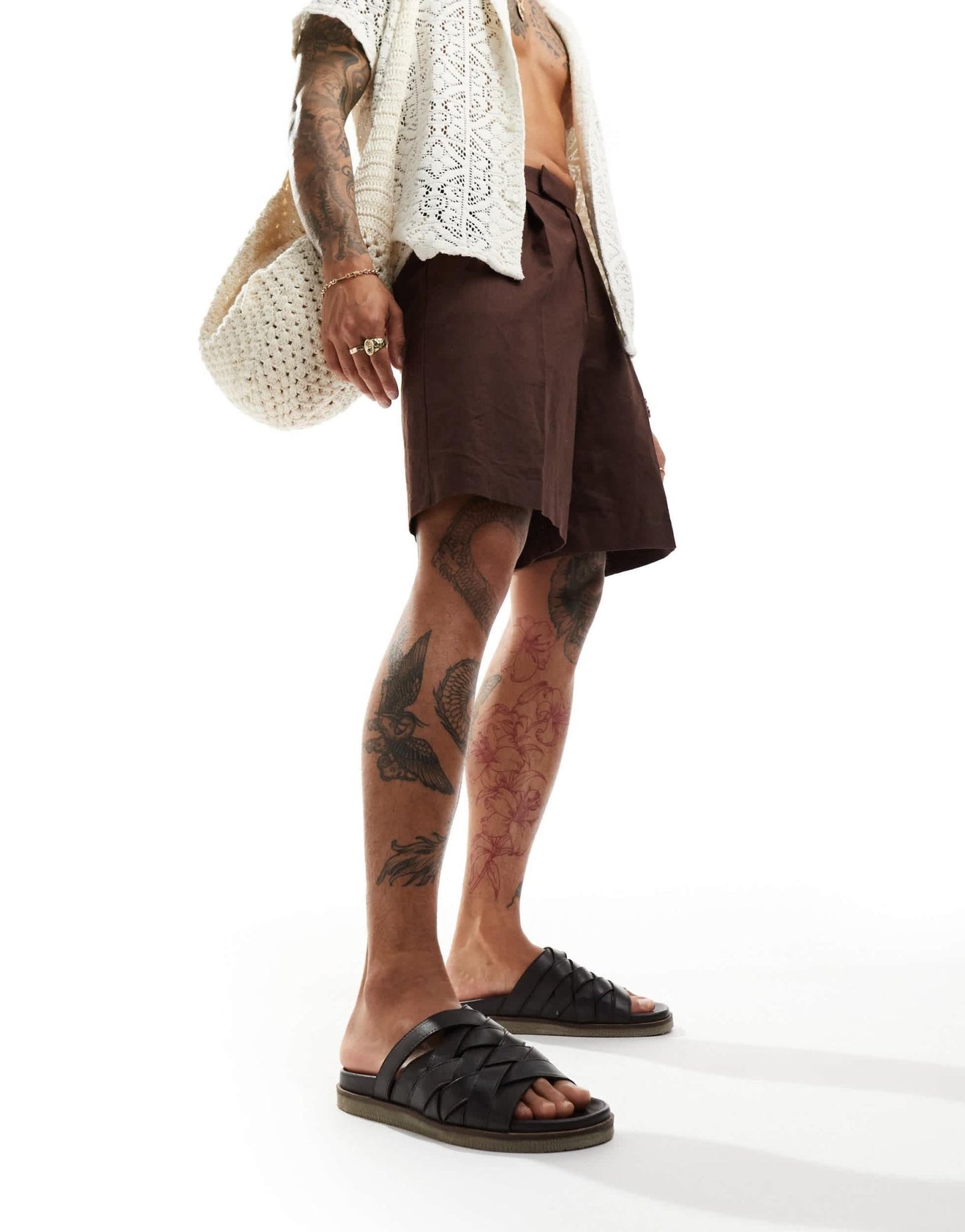 ASOS DESIGN crossover woven sandal in dark brown leather - ASOS Sample Sale