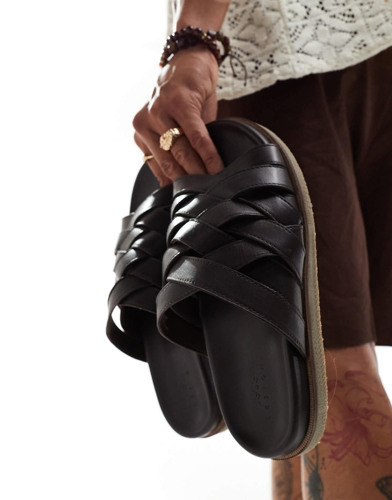 ASOS DESIGN crossover woven sandal in dark brown leather - ASOS Sample Sale