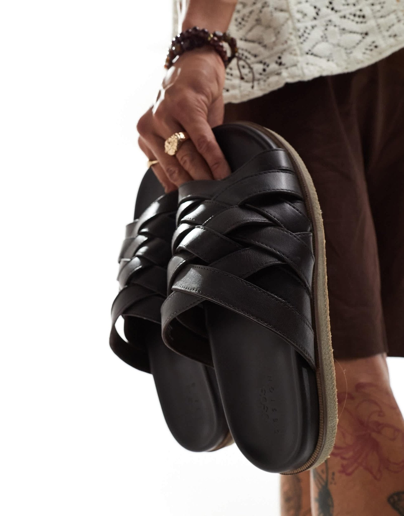 ASOS DESIGN crossover woven sandal in dark brown leather - ASOS Sample Sale