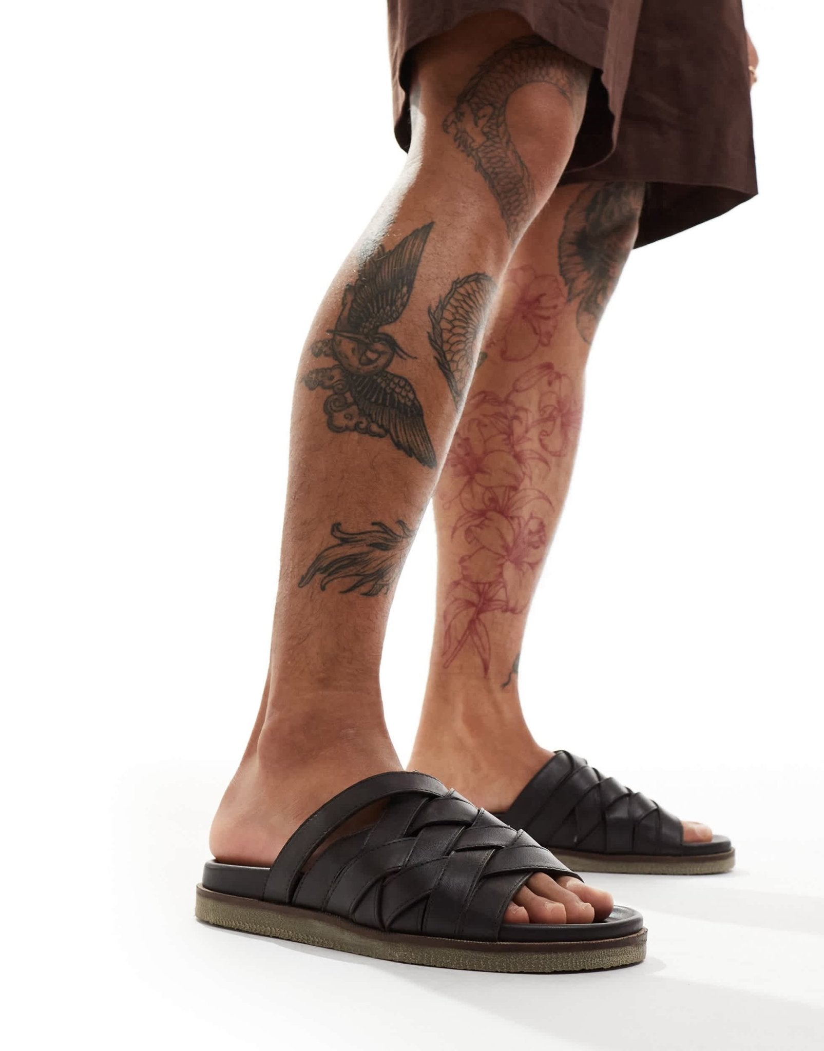 ASOS DESIGN crossover woven sandal in dark brown leather - ASOS Sample Sale