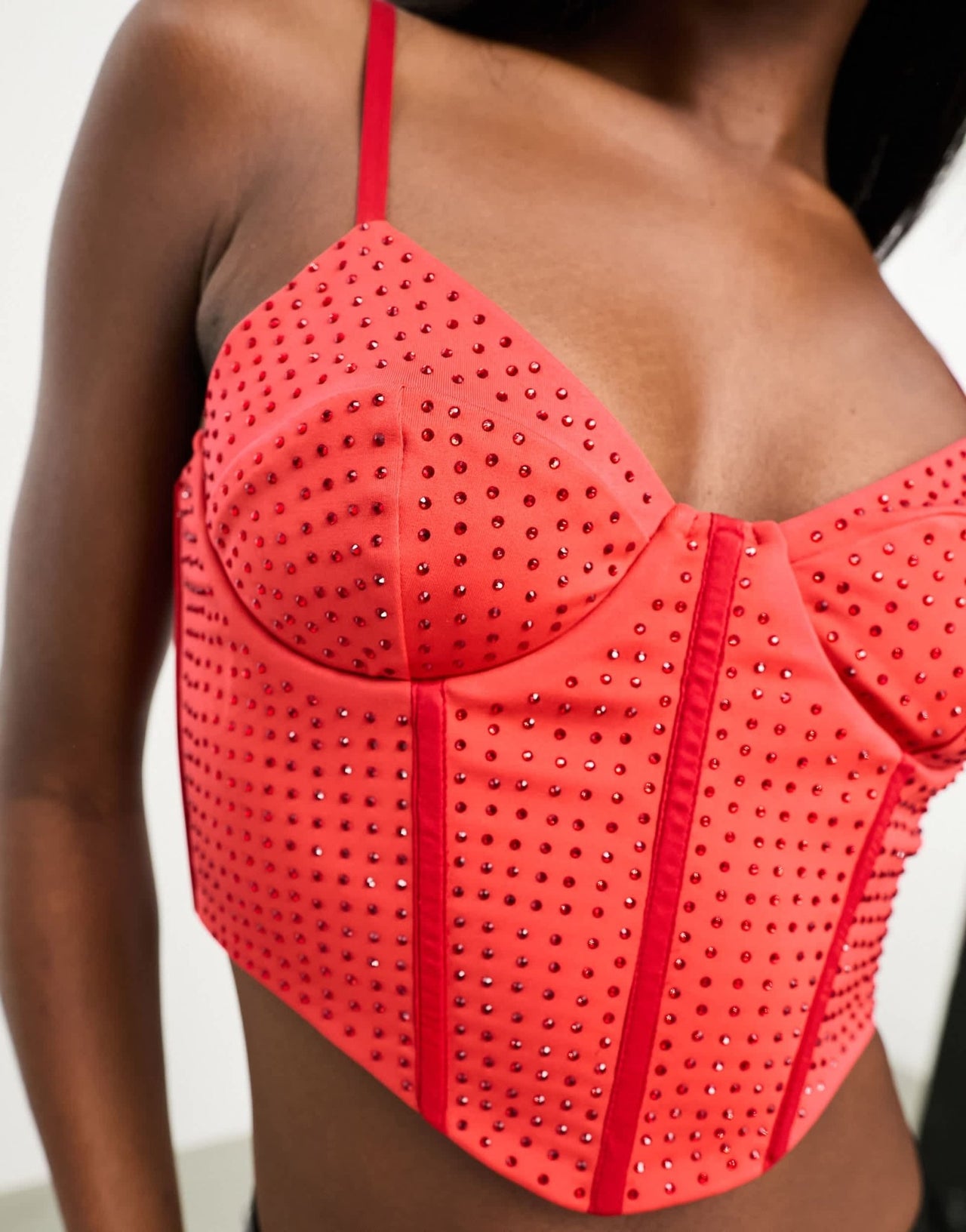 ASOS DESIGN crystal stud hot fix corset top in red - ASOS Sample Sale
